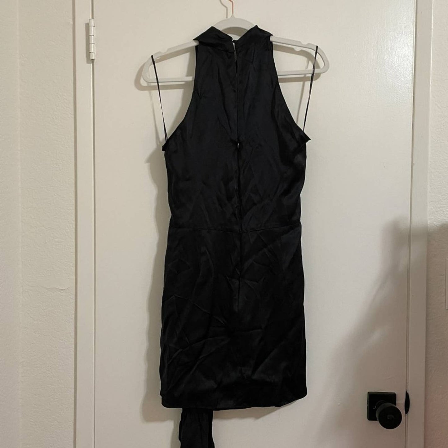 NEW Amanda Uprichard Sandrine Mini Dress in Black Silk Satin Halter Large L