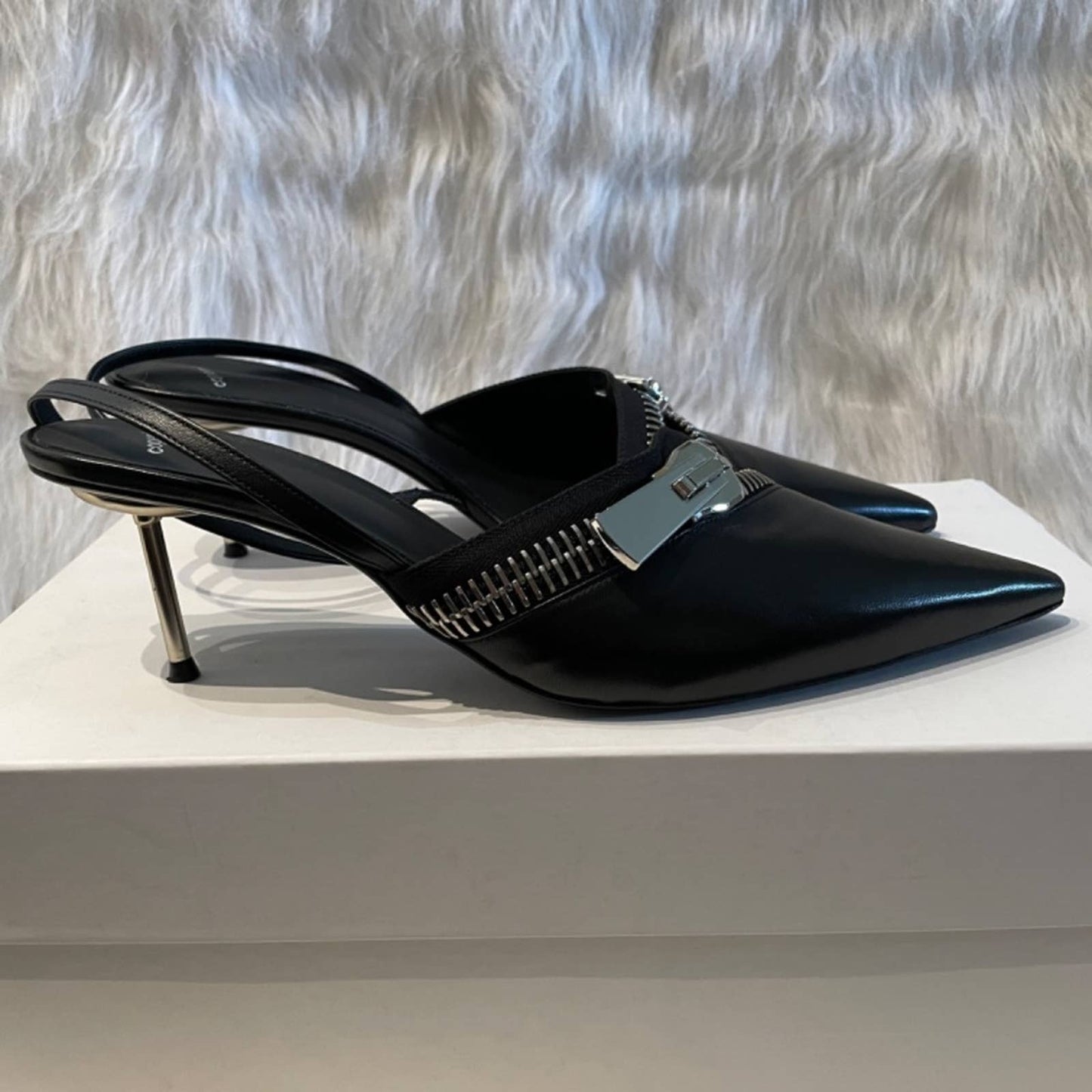 NEW Coperni Zip Stiletto Heels in Black Silver Zipper Slingback Pump 41 / 11