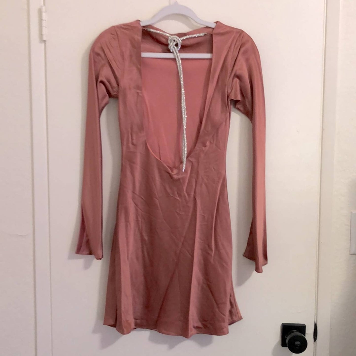 NEW Cult Gaia Milla Mini Dress in Jaipur Pink Satin Silk Long Sleeve 2 XS