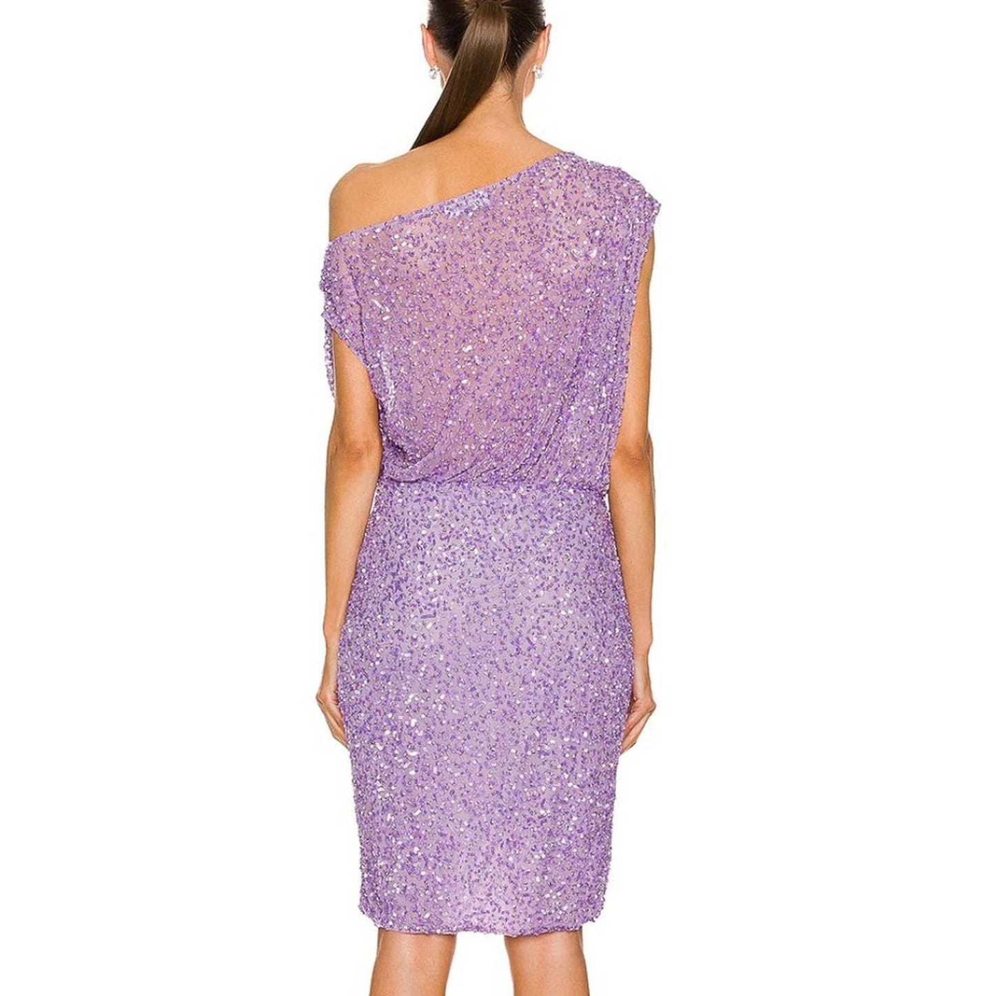 retrofete Jean Mini Dress Lavender Light Purple Crystal Sequin Off Shoulder XS