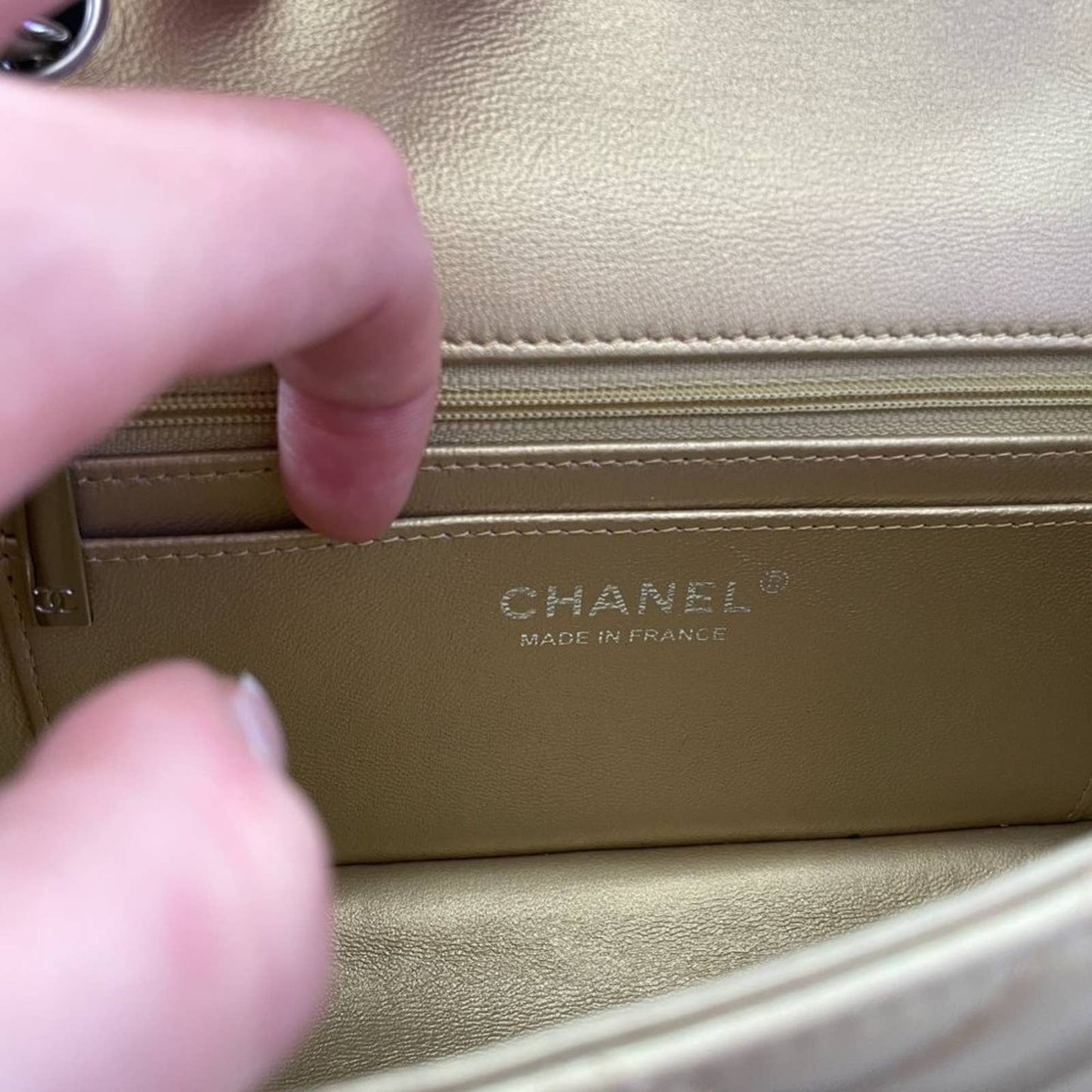 Chanel Mini Rectangle Classic Flap Bag in Golden Metallic Gold Lambskin Silver