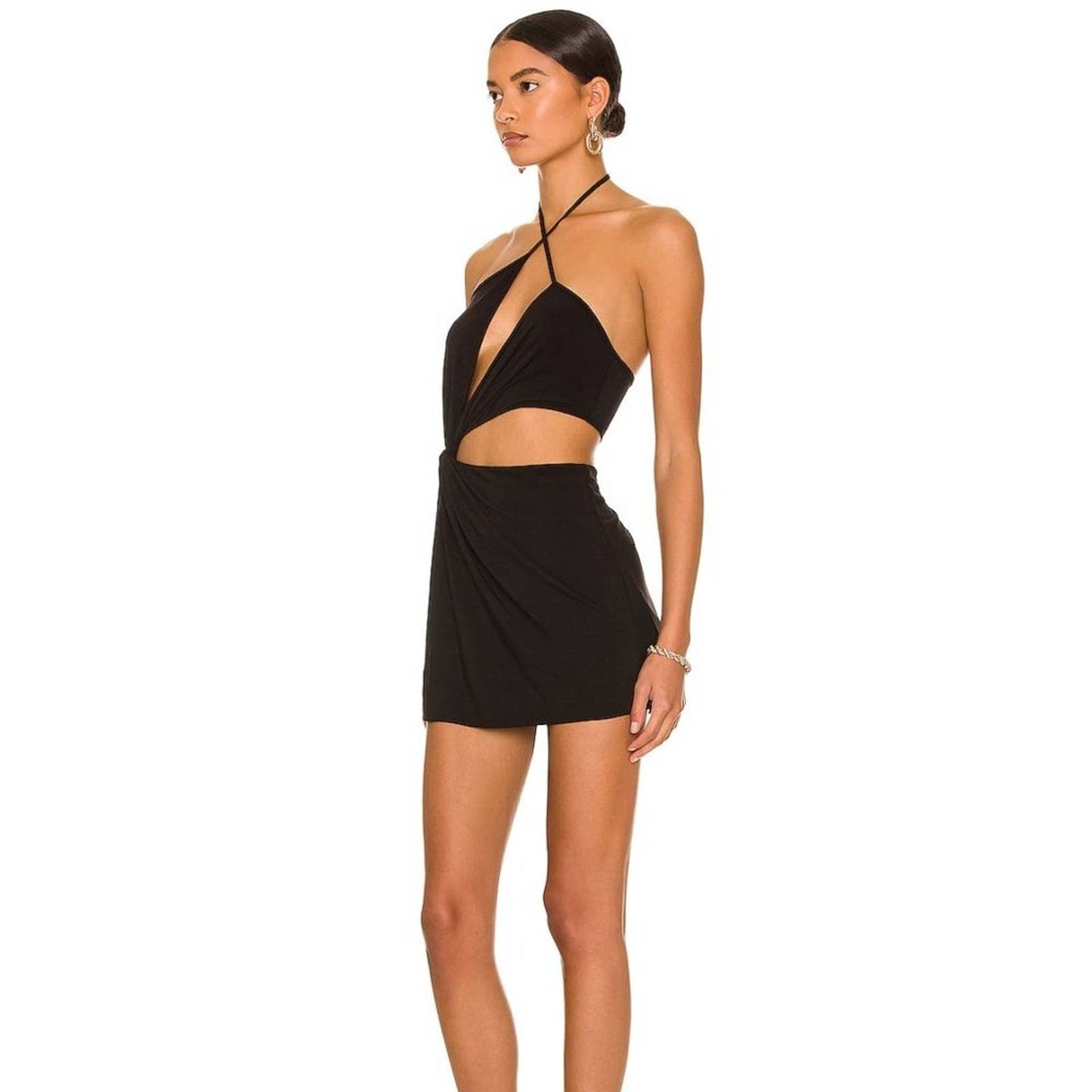 NEW MONOT Cut Out Mini Dress in Black Sexy Cutout Asymmetrical 2 / XS