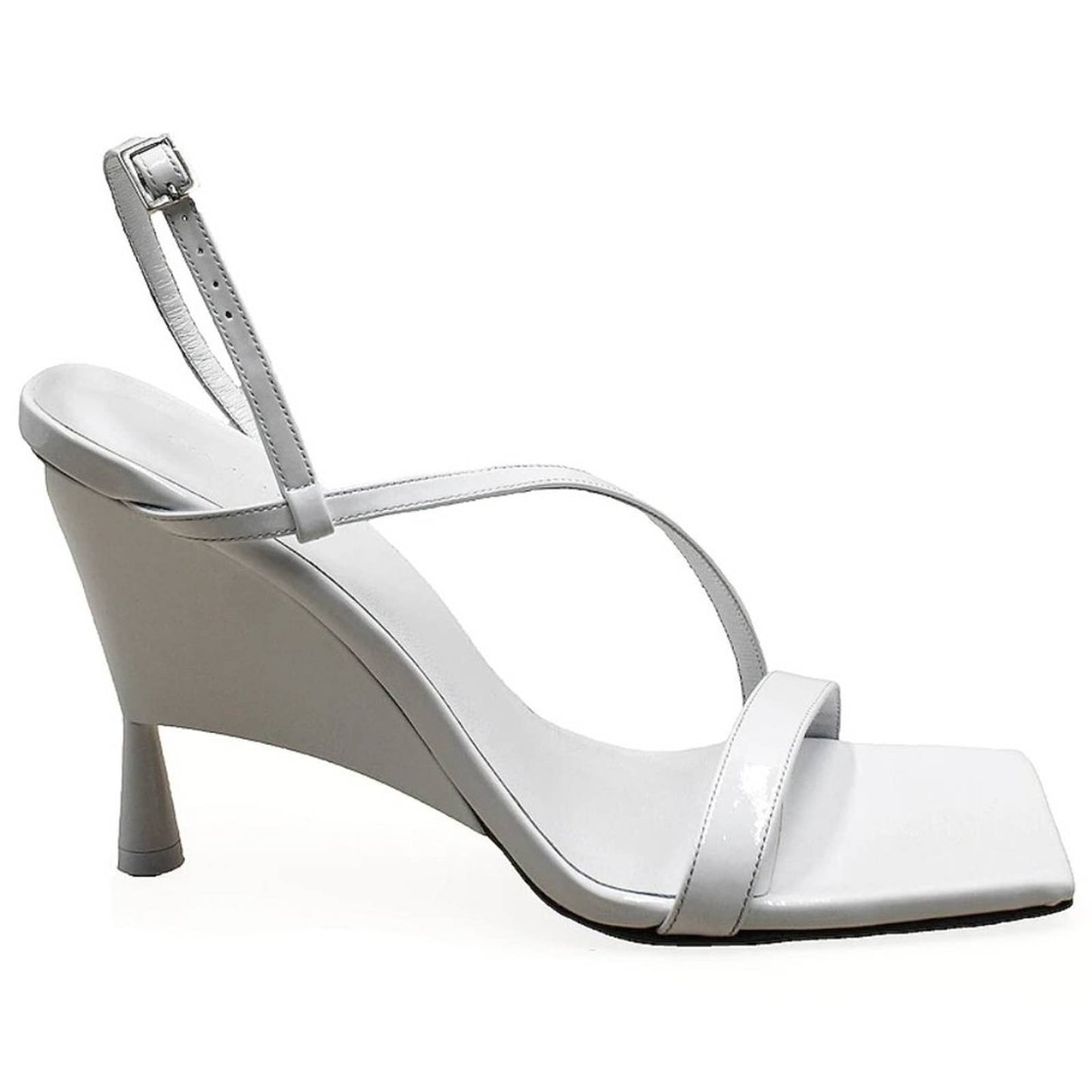 GIA BORGHINI x RHW Strappy Sandal White Patent Heeled Wedge Heels 41 / 11