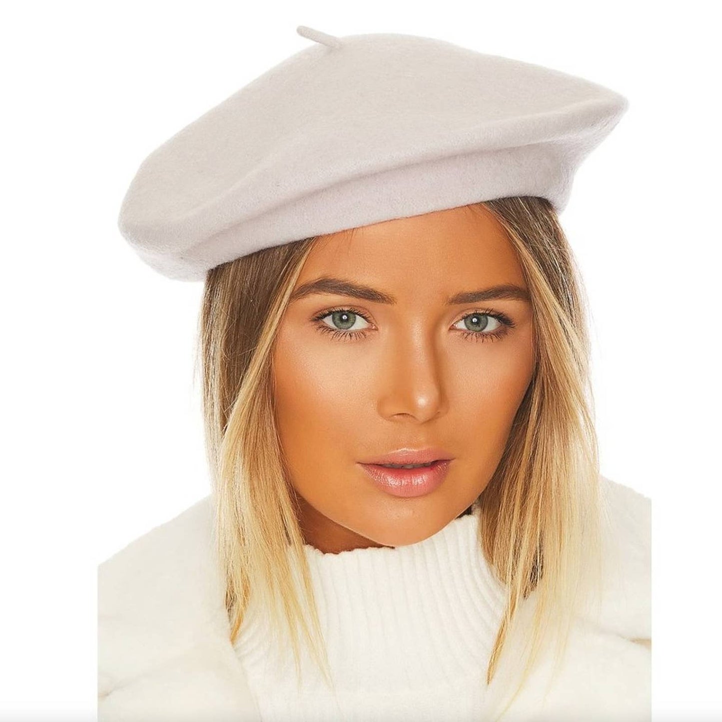 NEW Hat Attack Classic Wool Beret in Mother Of Pearl Off White Felt