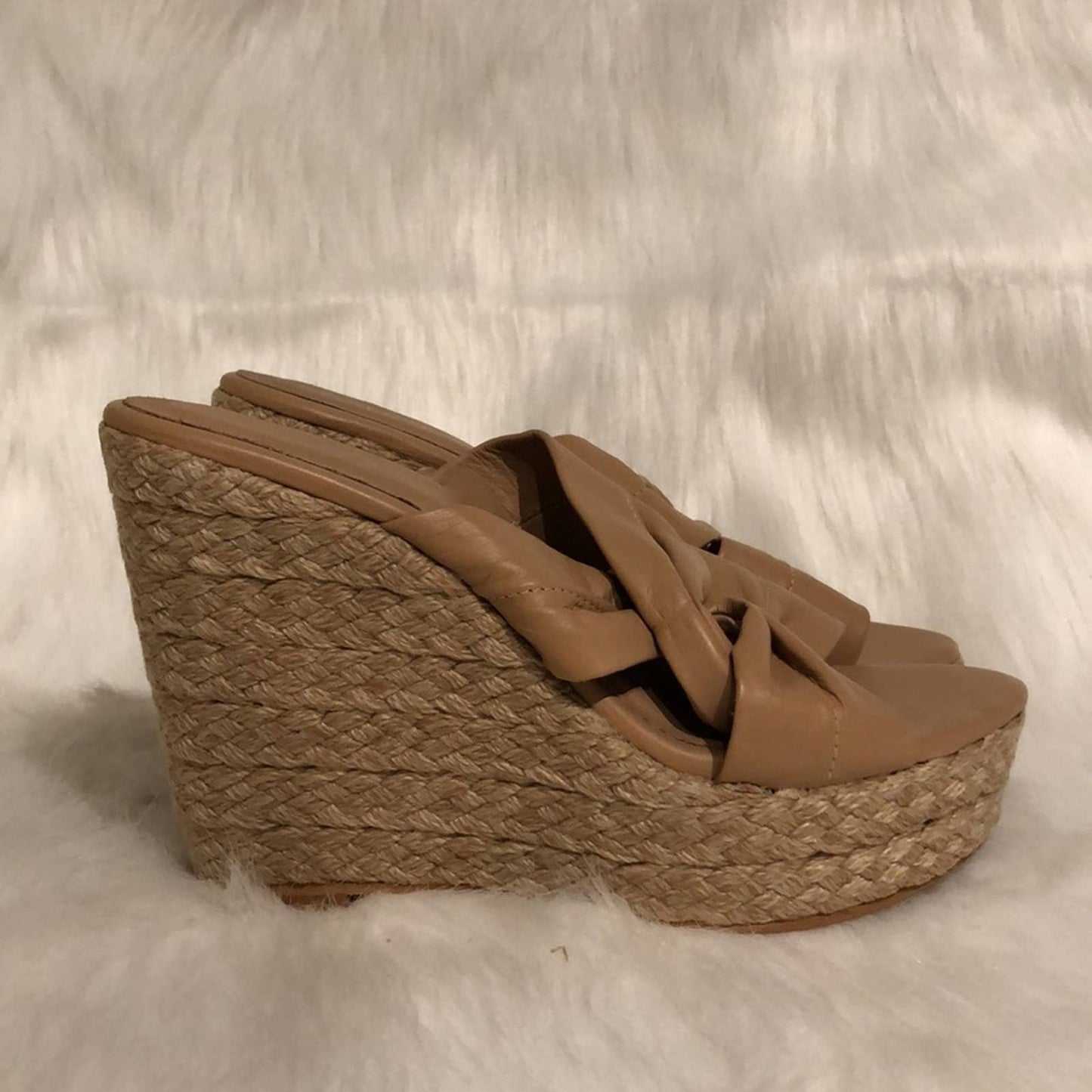 NEW Kaanas Malang Leather Wrap Wedge Nutmeg Tan Nude Heeled Slide Sandal 9 / 39