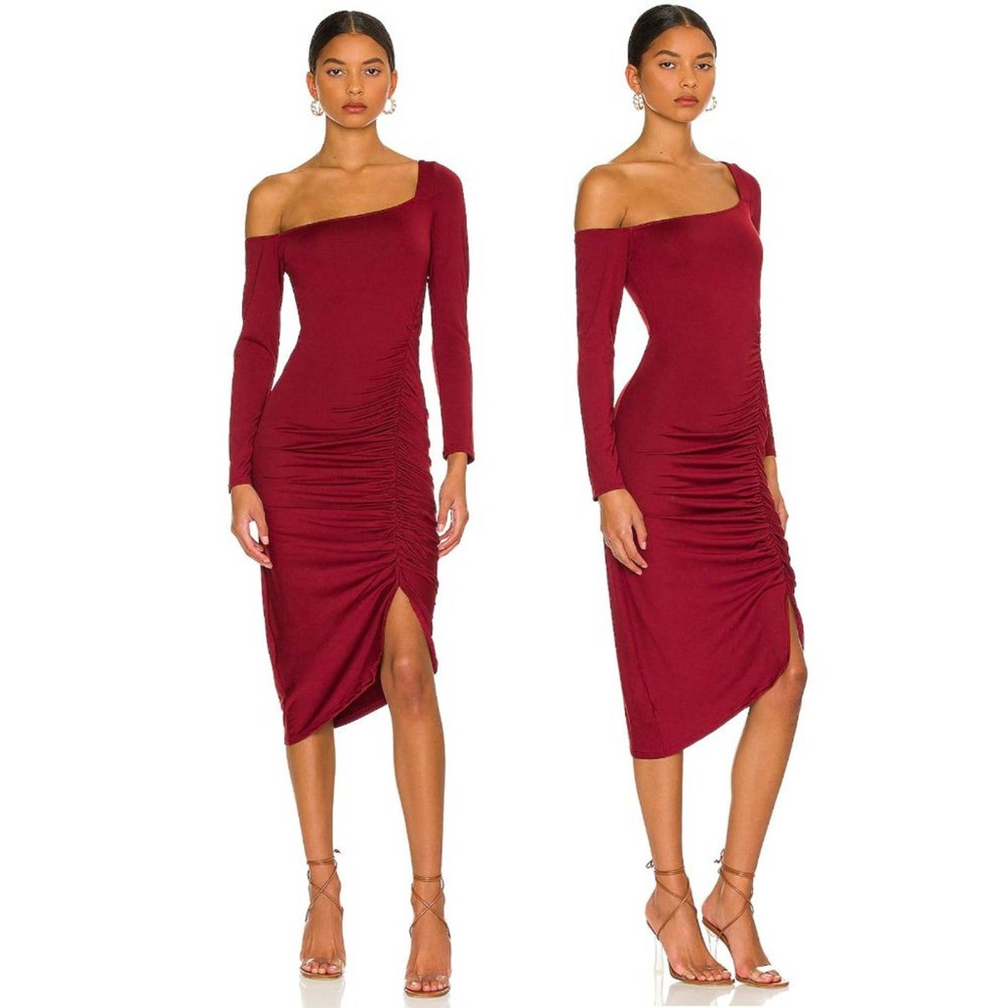 NEW ASTR the Label Off the Shoulder Midi Dress in Wine Red - MEDIUM