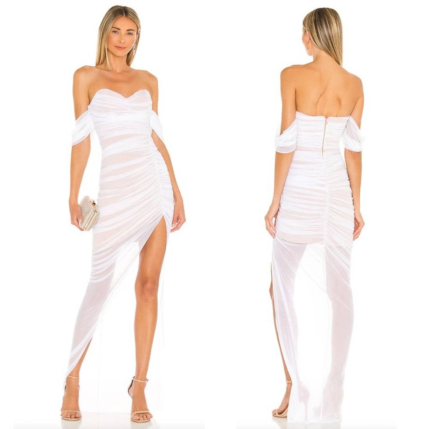 NEW Nookie REVOLVE Dita Mesh Gown White Maxi Mini Dress Off Shoulder Bridal XS