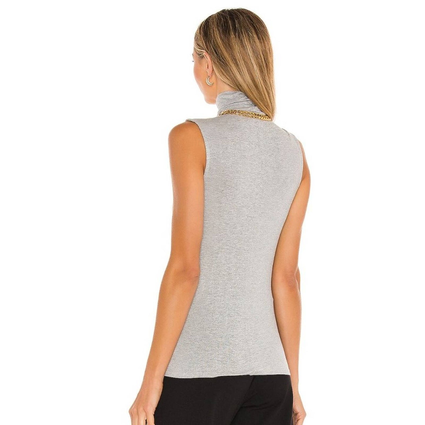 NEW Enza Costa Lurex Jersey Sleeveless Turtleneck Tank Silver Light Grey Medium