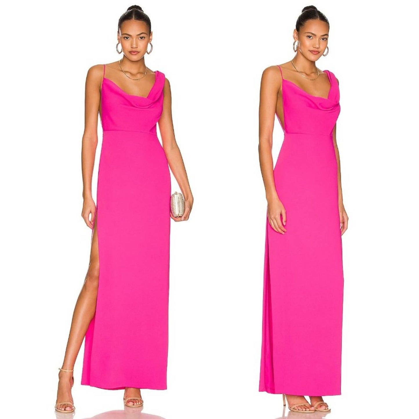 Amanda Uprichard Arial Gown in Hot Pink Neon Slit Formal Maxi Dress Small S