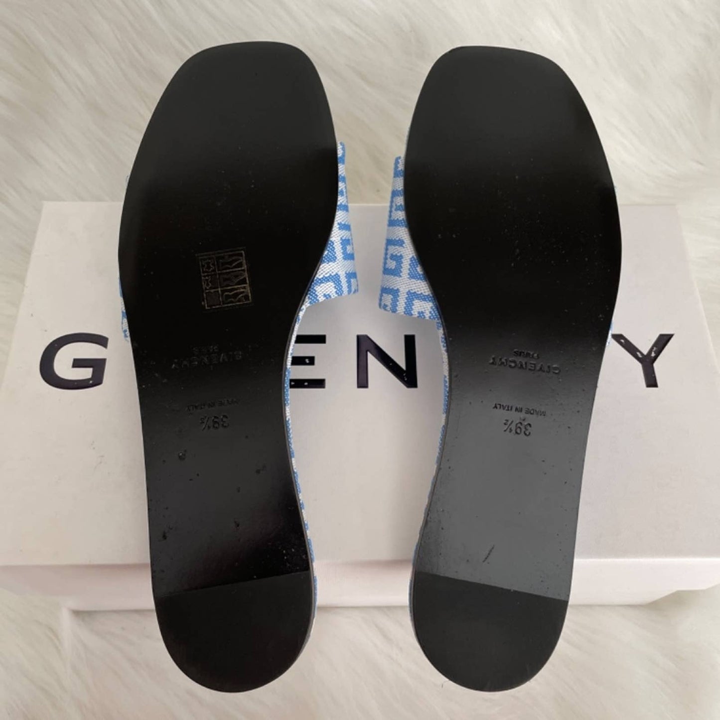 NEW Givenchy 4G Flat Mule Sandals in White & Blue Logo Slides Slide 39.5 / 9.5