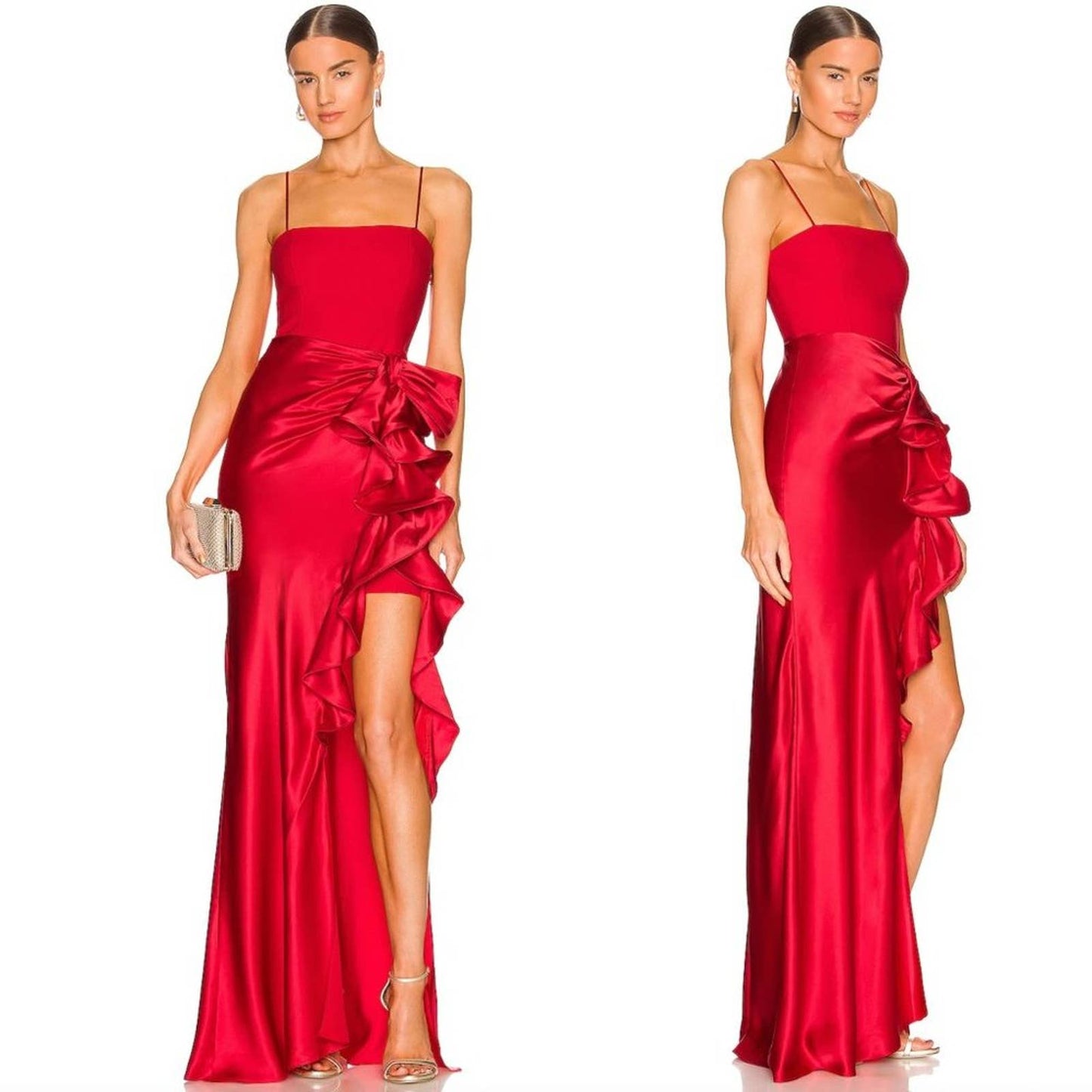 NEW Cinq a Sept Drina Gown in Pimento Red Silk Satin Bow Maxi Dress Marian 4