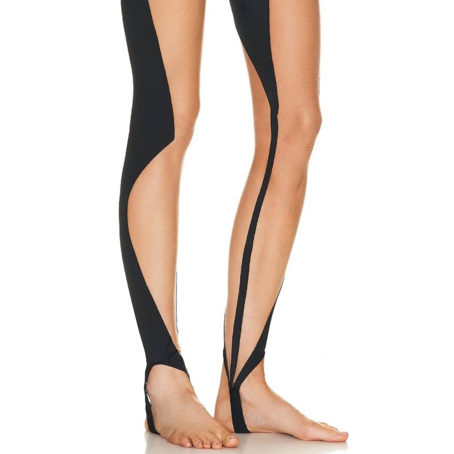 NEW Mugler Bare Leg Leggings in Black & Nude 01 Sheer Mesh Cutout 38 / 6