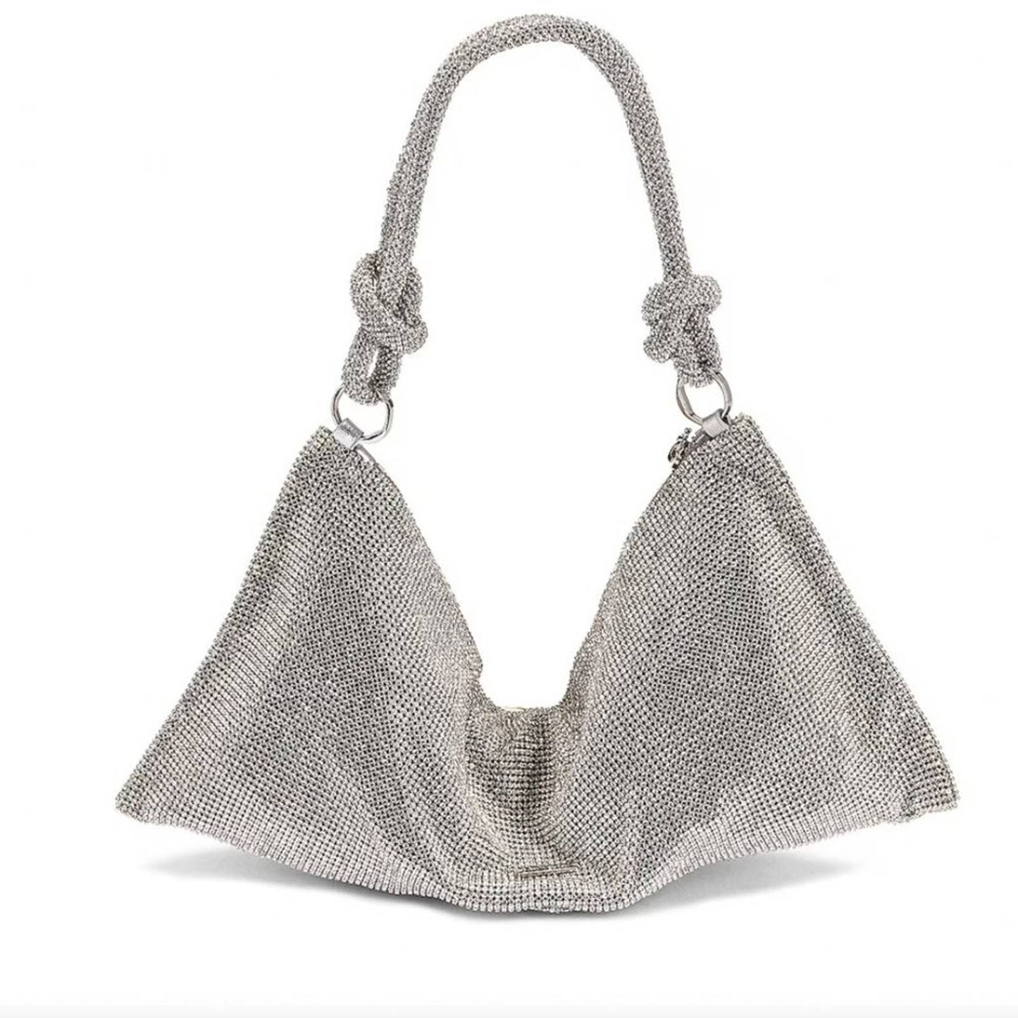 Cult Gaia Hera Mini Shoulder Bag in Clear Silver Rhinestone Mesh