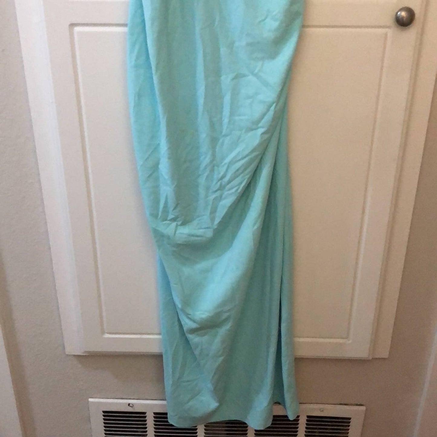 NEW Susana Monaco Ruched Slit Maxi Dress Fresh Water Light Sky Aqua Blue Medium