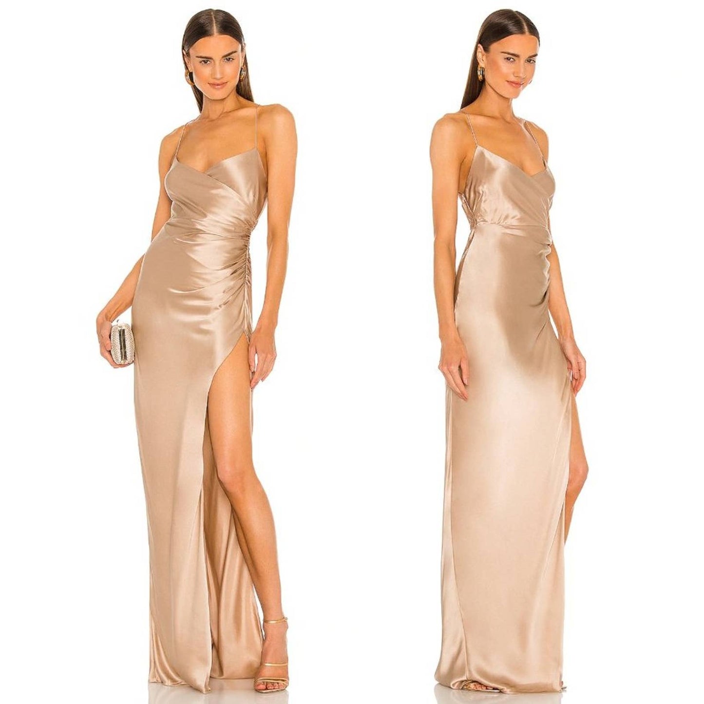 NEW The Sei X REVOLVE Strappy Gathered Gown in Champagne Nude Silk Size 4 Small