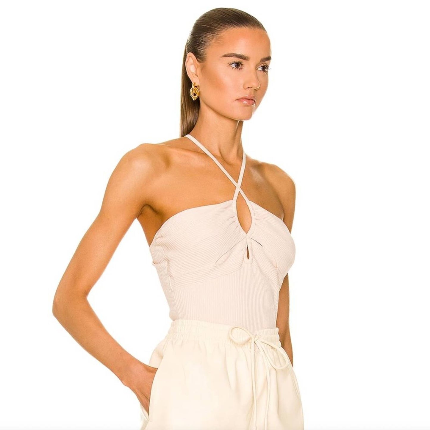 NEW A.L.C. Ana Halter Top Tank Cami in Macadamia Cream Off White Small S ALC