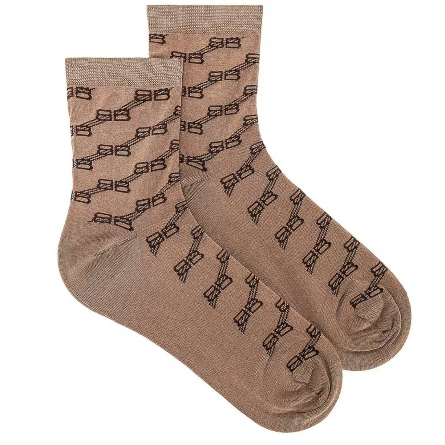 NEW Balenciaga BB Monogram Sock in Beige & Brown Black Logo