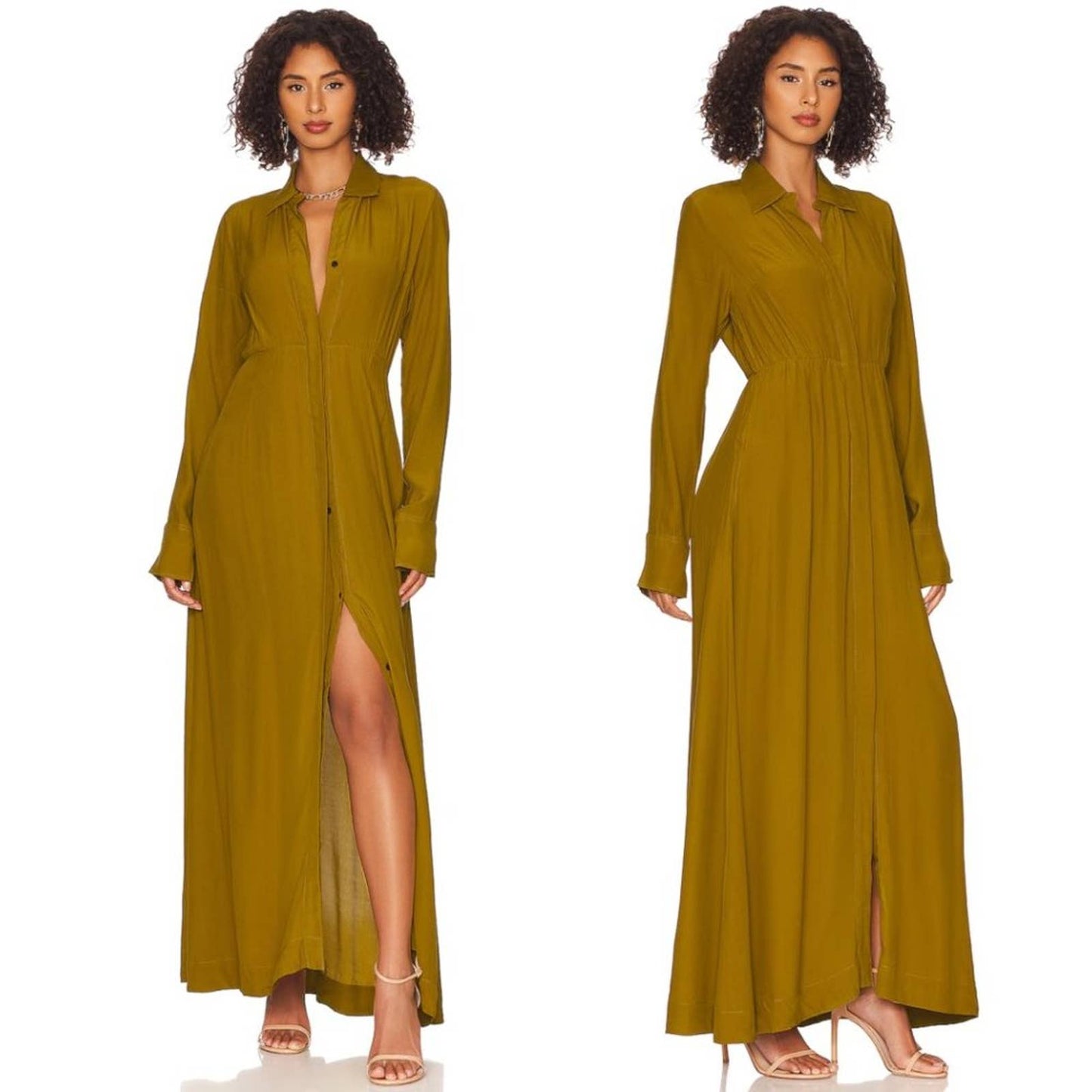 NEW SWF Long Sleeve Button Up Maxi Dress in Pear Army Olive Green Small S