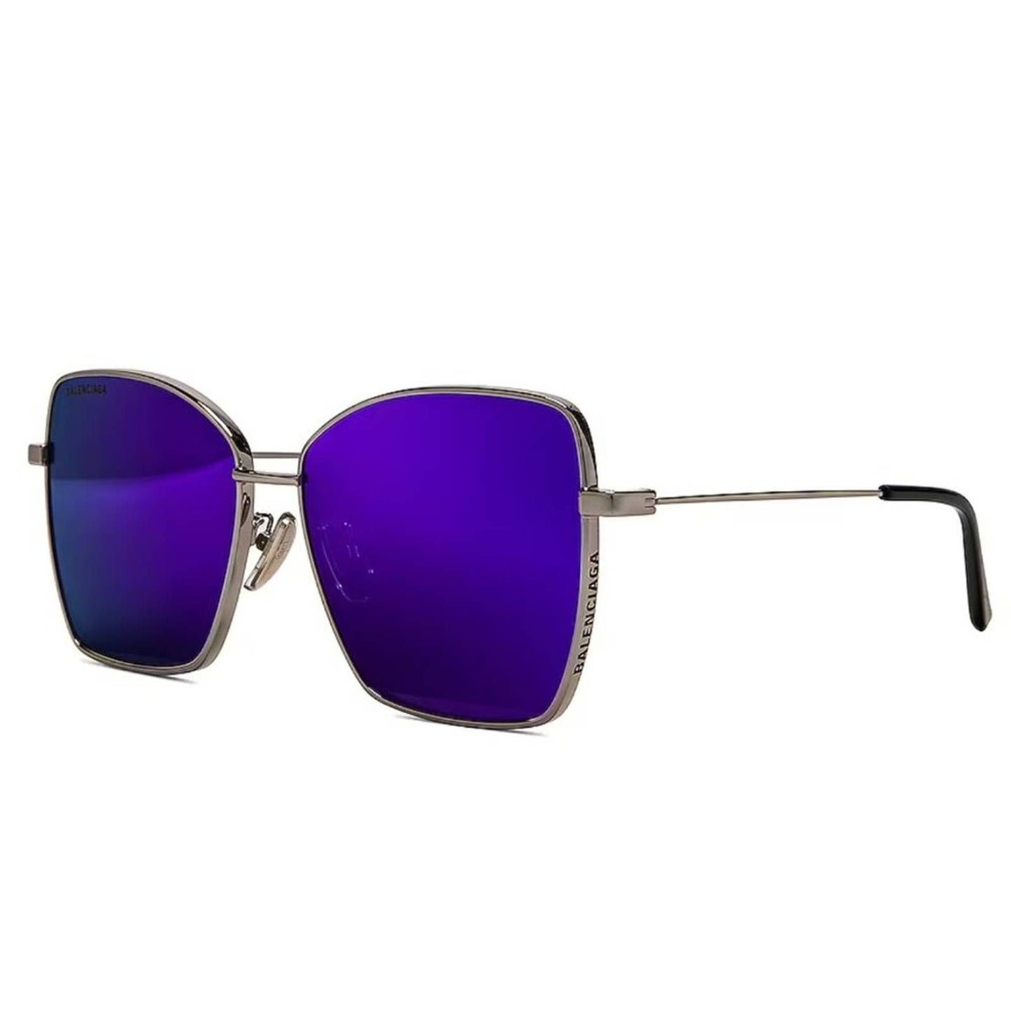 Balenciaga Trim Square Sunglasses in Ruthenium Blue Silver Oversized Sun Glasses