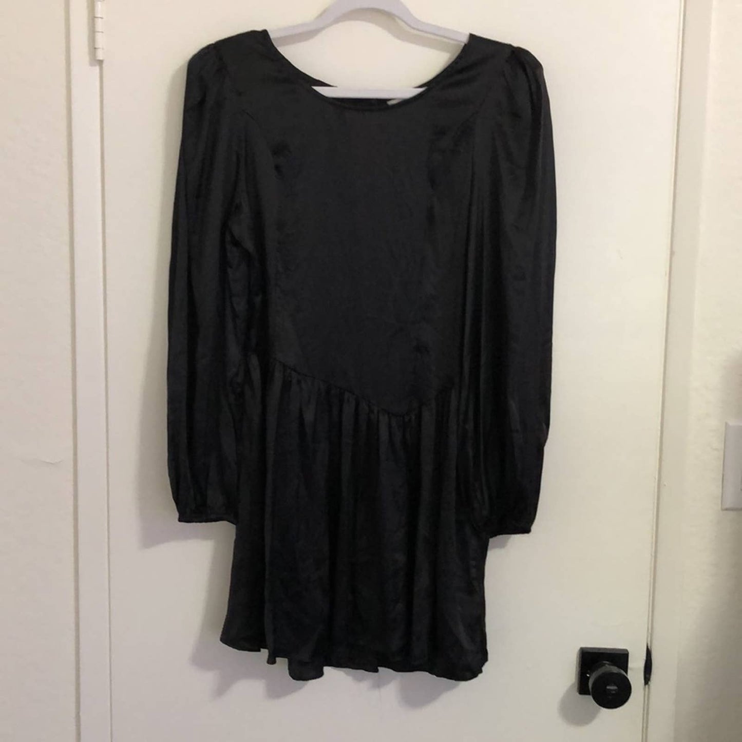 NEW LoveShackFancy Garcia Mini Dress Black Satin Long Sleeve 8 Love Shack Fancy