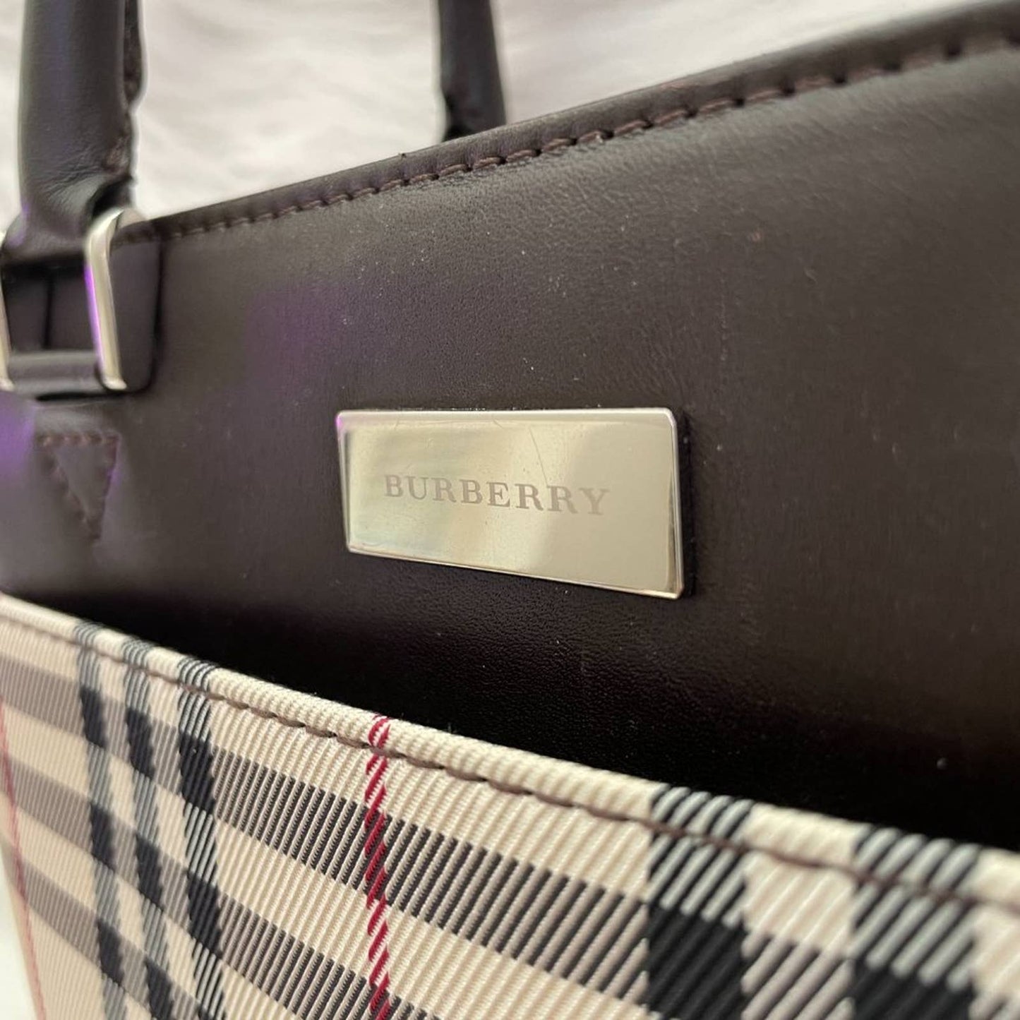 BURBERRY Vintage Nova Checked Mini Bag Beige Square Tote Classic Plaid Check