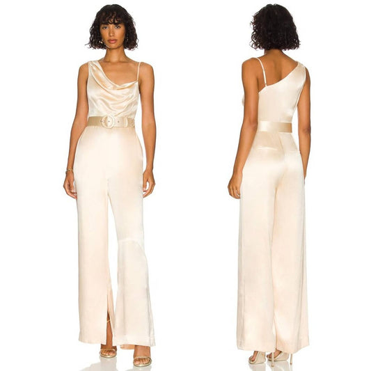 NEW NICHOLAS Vera Jumpsuit in Ricotta Cream White Silk Satin Bridal Wedding 0 XS