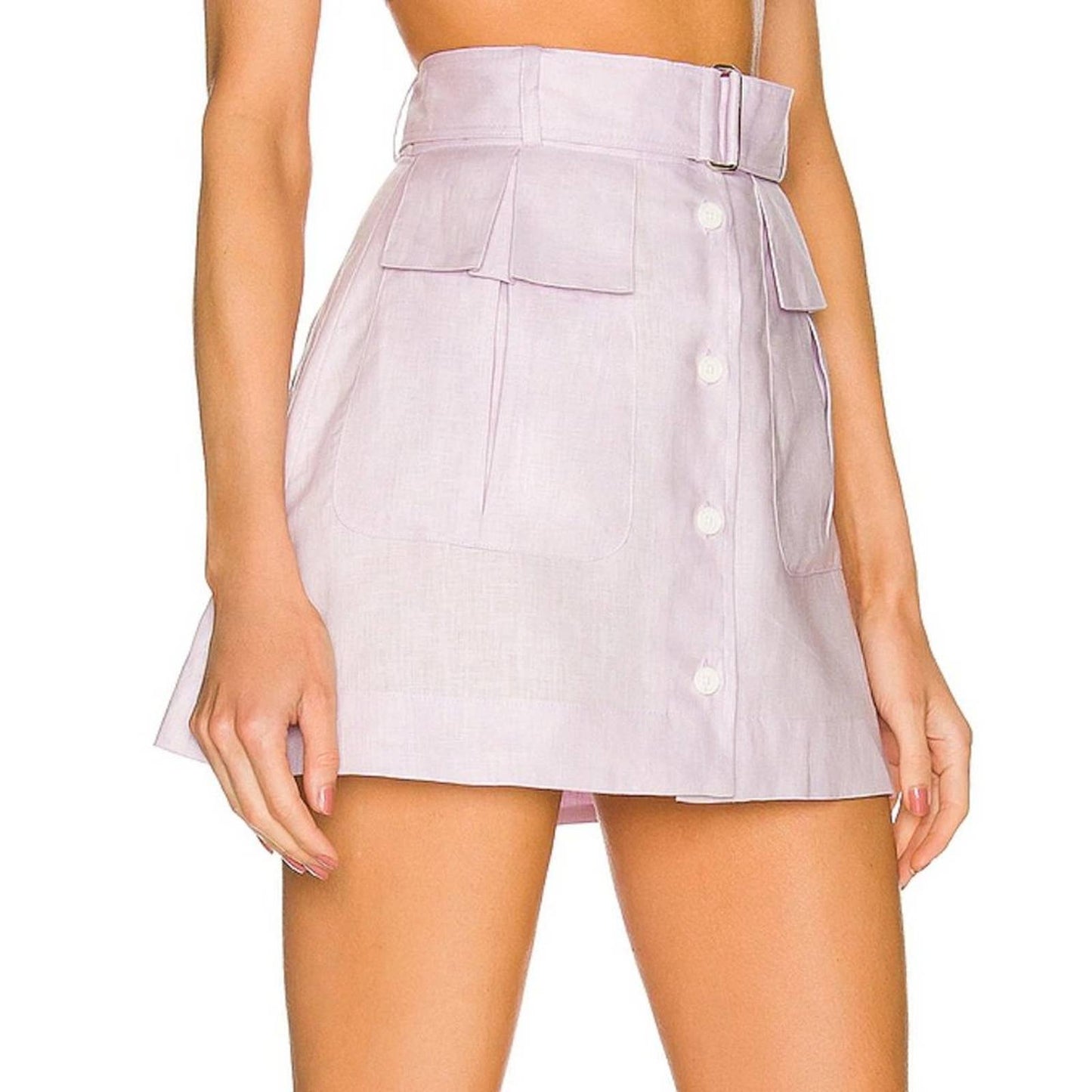 NEW MATTHEW BRUCH Cargo Mini Skirt in Lavender Linen Light Purple 2 Small S