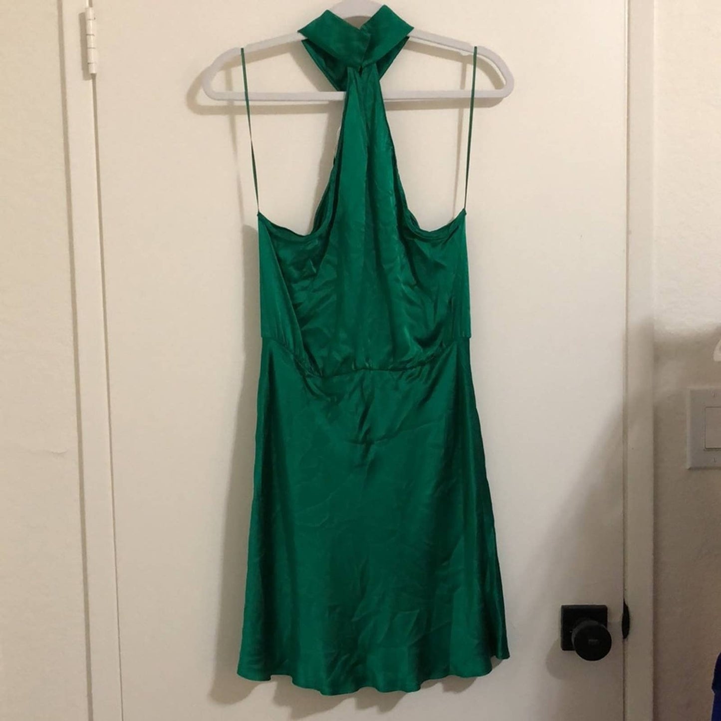 NEW Amanda Uprichard Queens Mini Dress in Dark Green Silk Satin Halter Large L