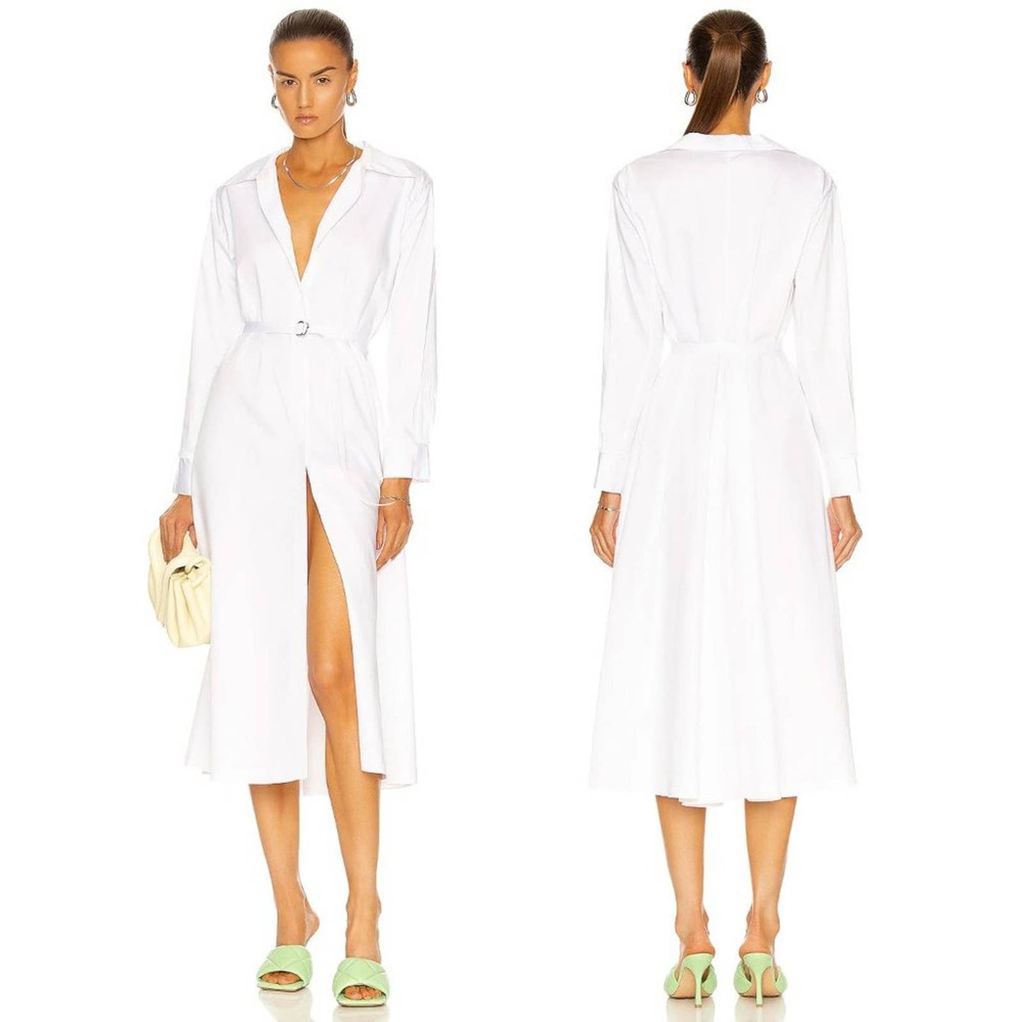 NEW Norma Kamali Boyfriend NK BF Shirt A Line Dress To Midcalf White Midi Small