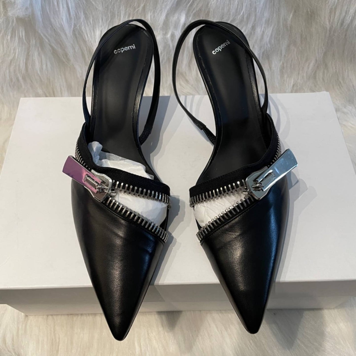 NEW Coperni Zip Stiletto Heels in Black Silver Zipper Slingback Pump 41 / 11