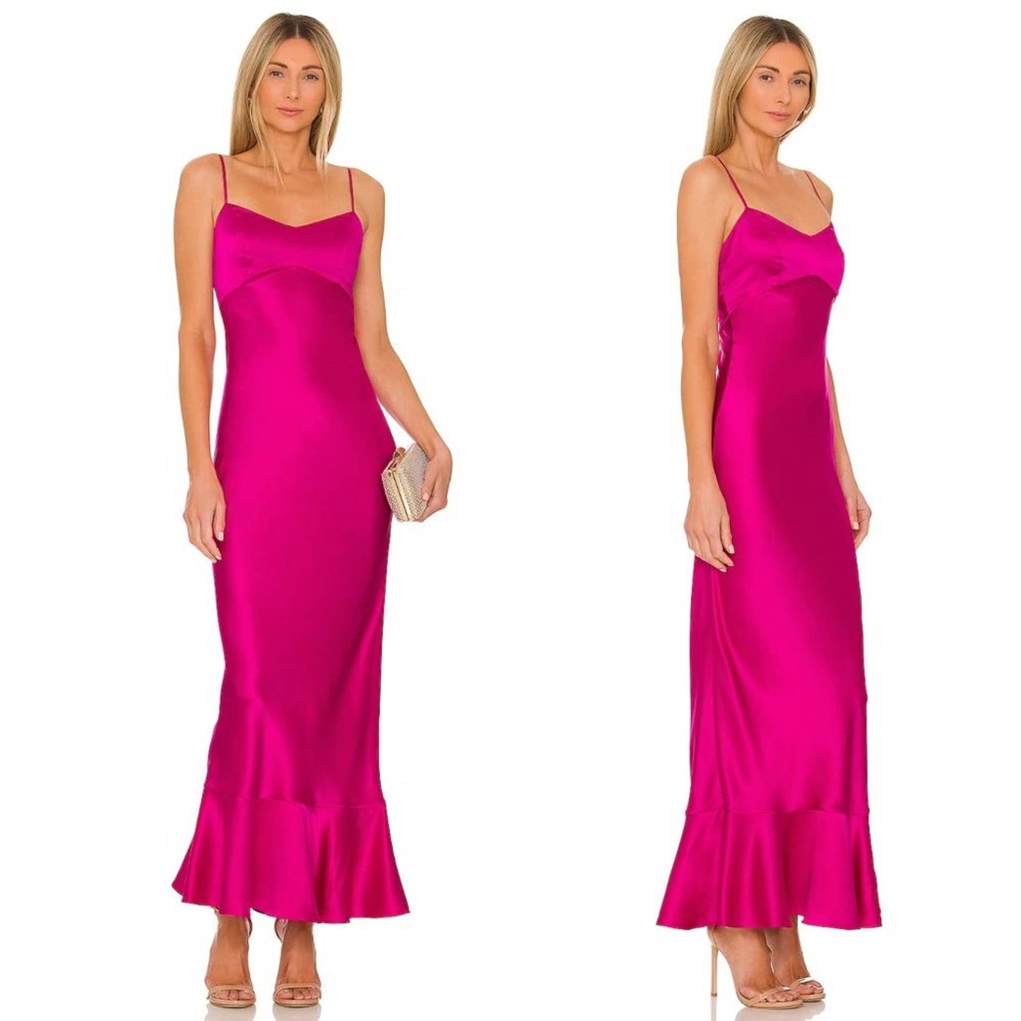 NEW SALONI Mimi Maxi Dress in Berry Pink Purple Silk Satin Gown 4 Small 8