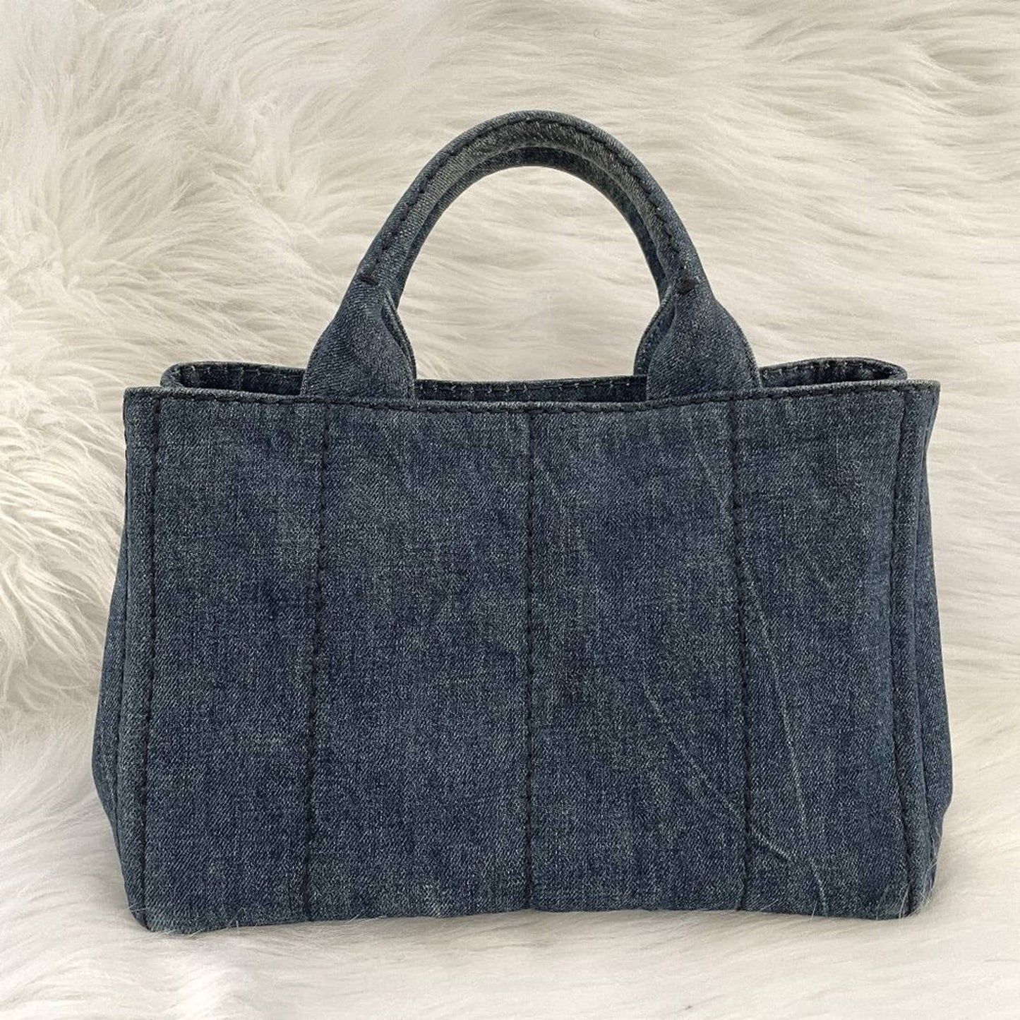 PRADA Canapa Mini Logo Tote Bag in Dark Wash Blue Denim Vintage Top Handle