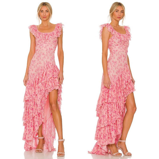 NEW LoveShackFancy Winslow Maxi Dress Autumn Rose Light Hot Pink 2 XS Small