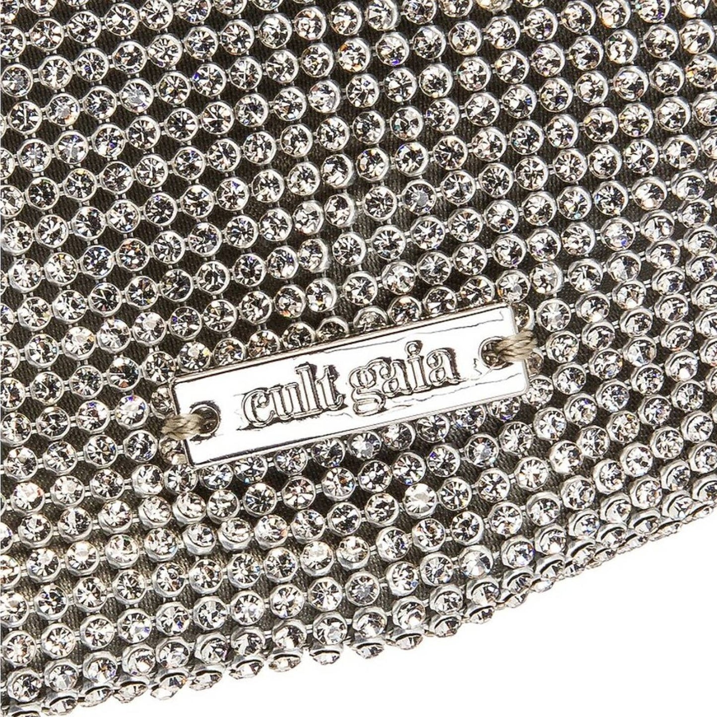 Cult Gaia Hera Mini Shoulder Bag in Clear Silver Rhinestone Mesh