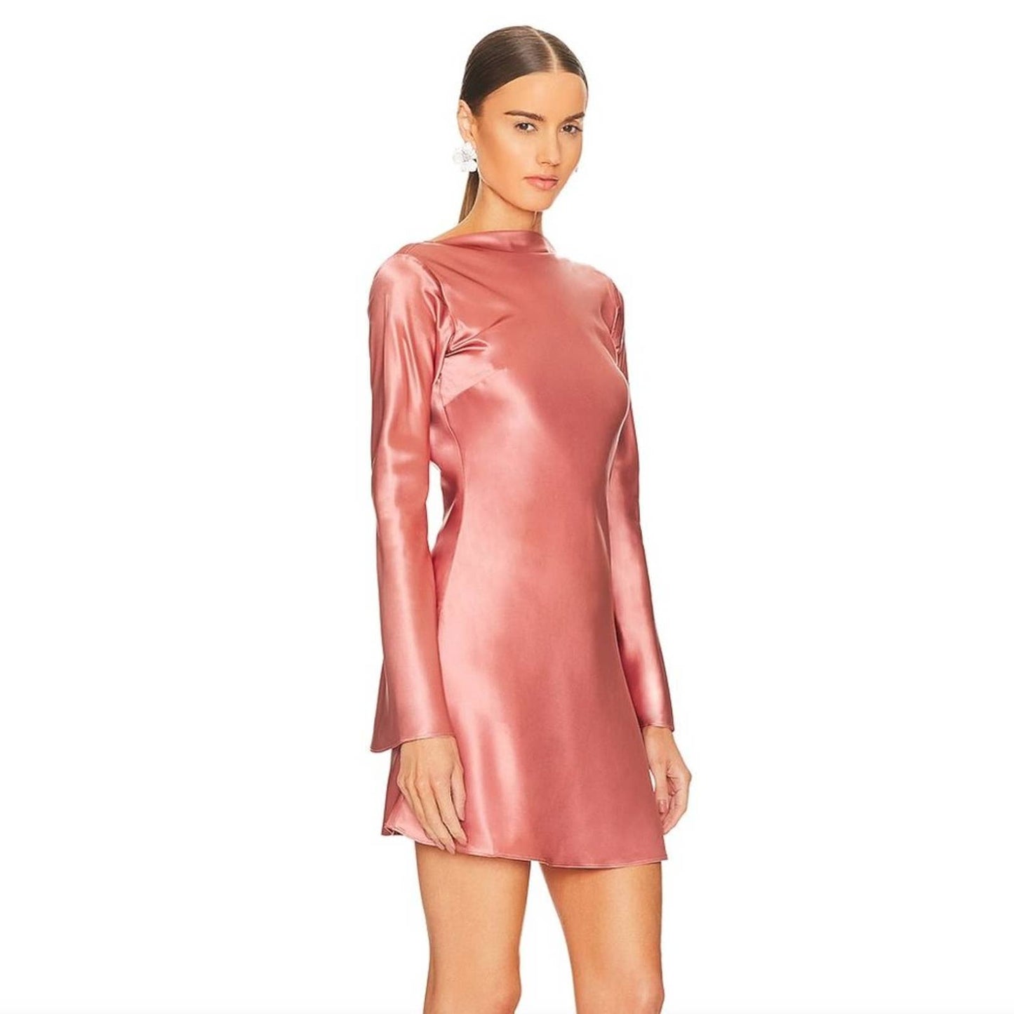 NEW Cult Gaia Milla Mini Dress in Jaipur Pink Satin Silk Long Sleeve 2 XS