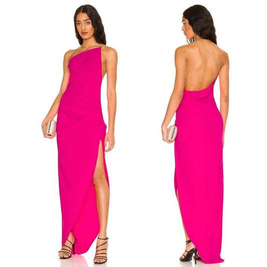 NEW Amanda Uprichard x REVOLVE Marea Gown Hot Pink One Shoulder Maxi Dress Small