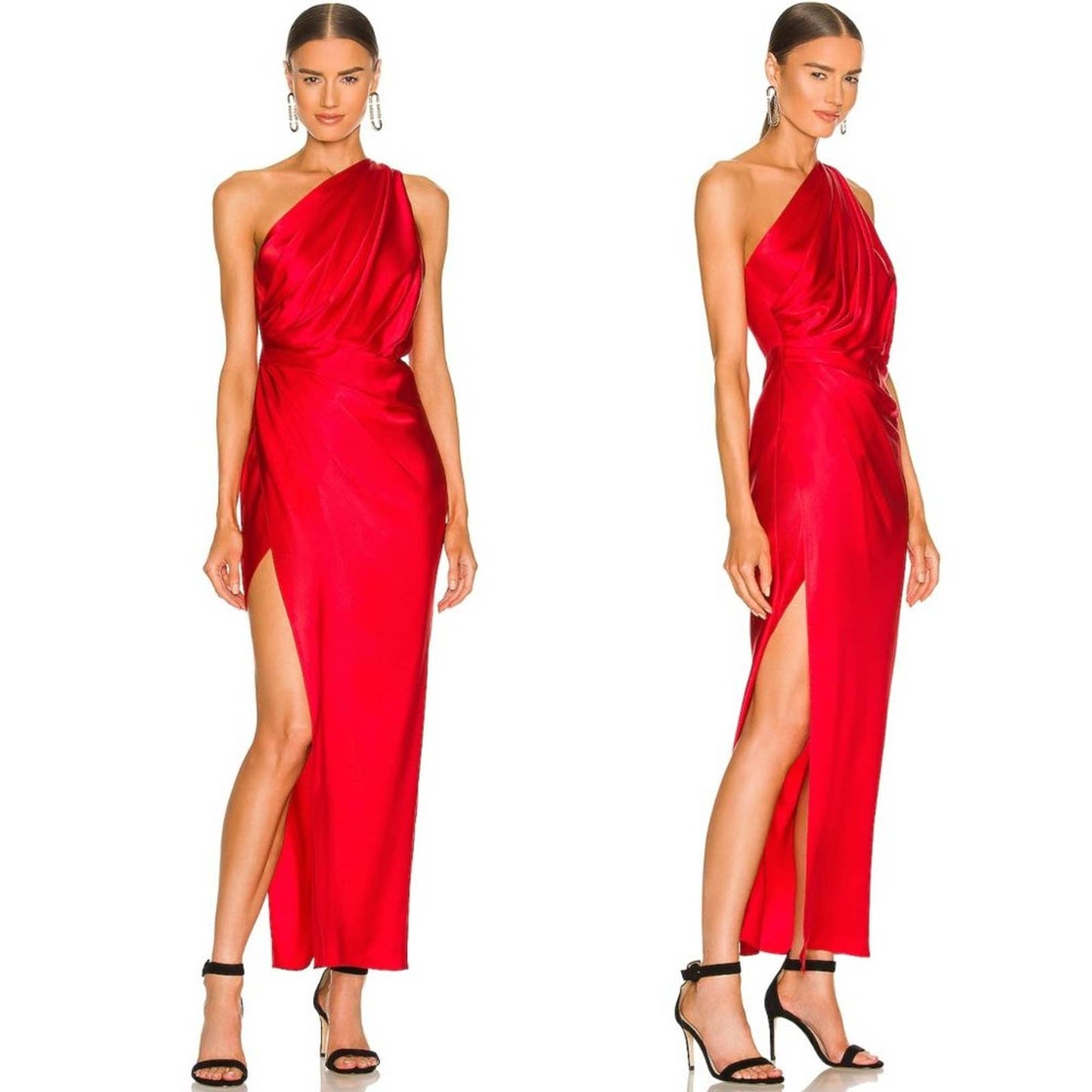 NEW The Sei Asymmetric Drape Gown Scarlet Red Silk Satin Formal Maxi Dress 0 XS