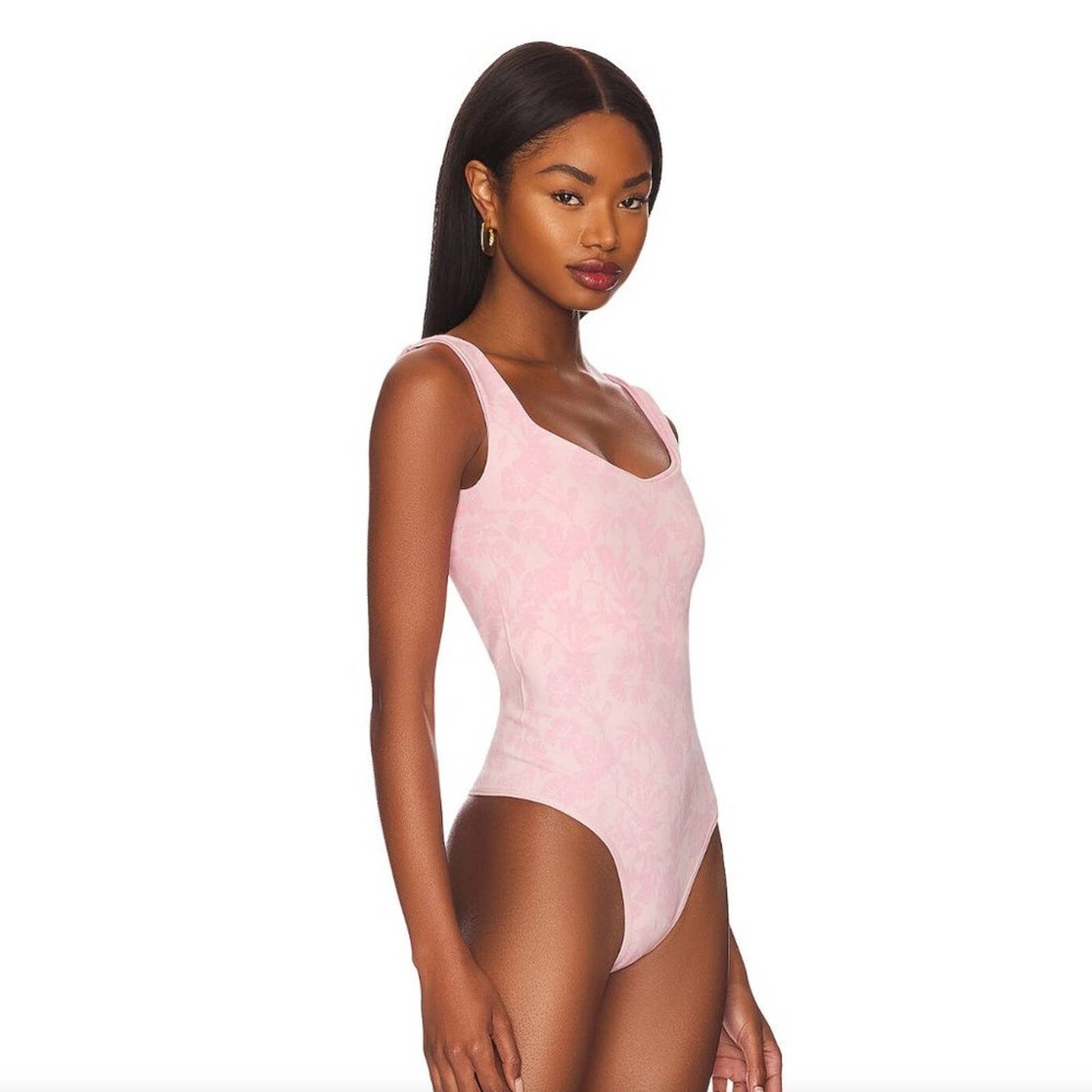 NEW Free People Printed Clean Lines Bodysuit in Bubble Bath Combo Pink Tank Top