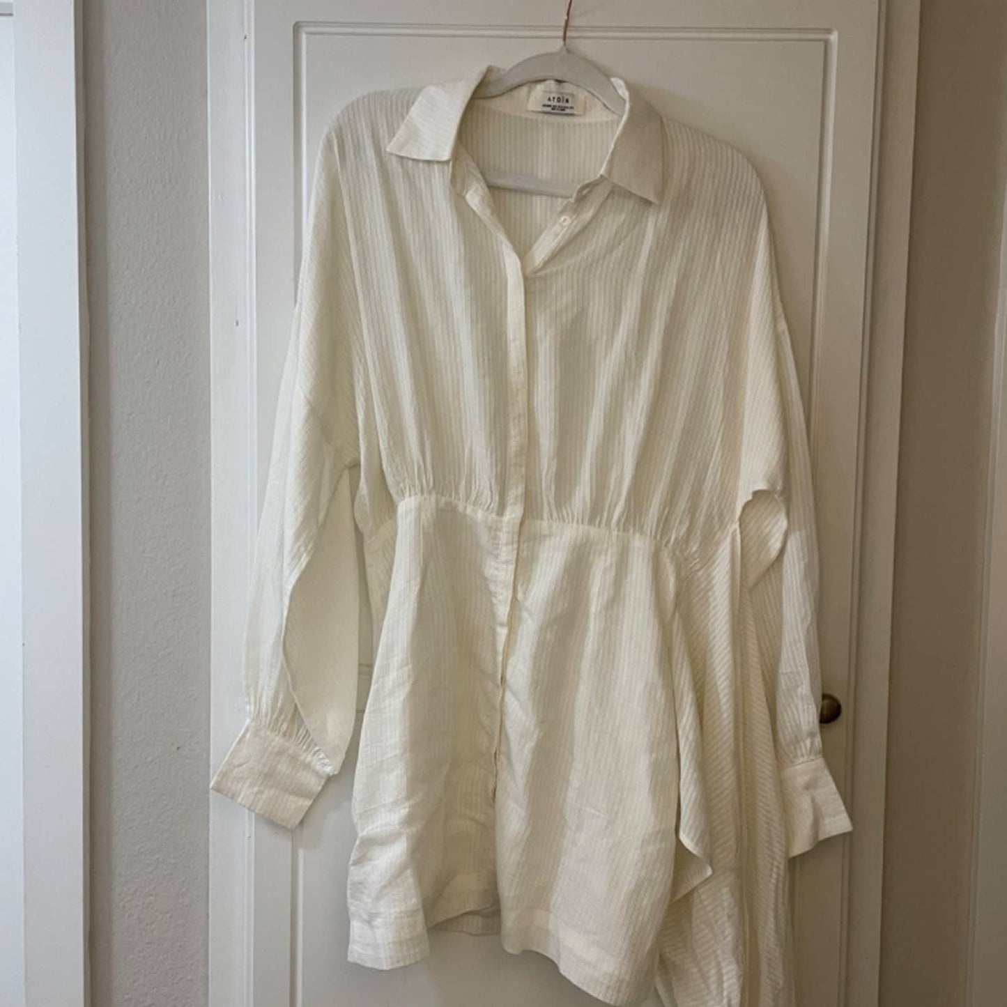 Atoir Ava Mini Dress in Natural Cream White Long Sleeve Shirt Dress Large L