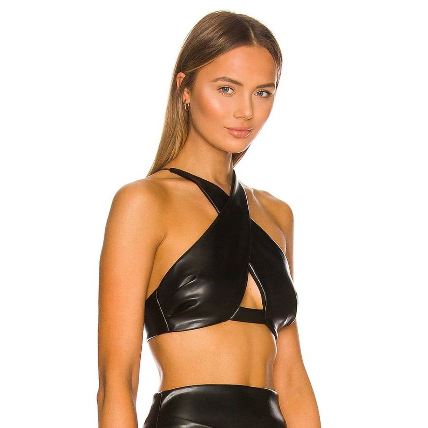 NEW Nookie Alexia Crop Top in Black Vegan Leather Large L