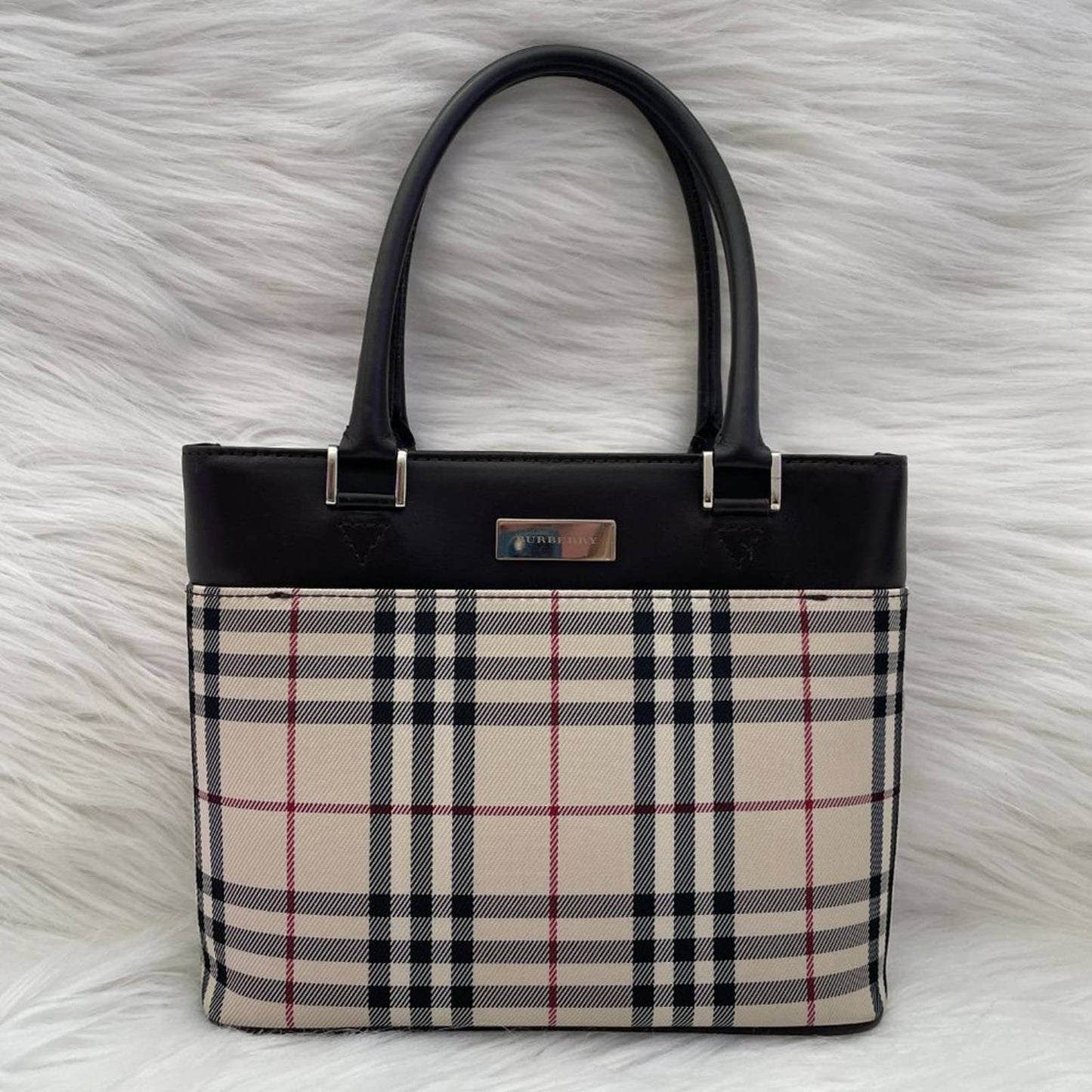 BURBERRY Vintage Nova Checked Mini Bag Beige Square Tote Classic Plaid Check