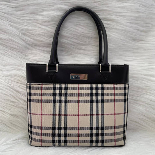 BURBERRY Vintage Nova Checked Mini Bag Beige Square Tote Classic Plaid Check