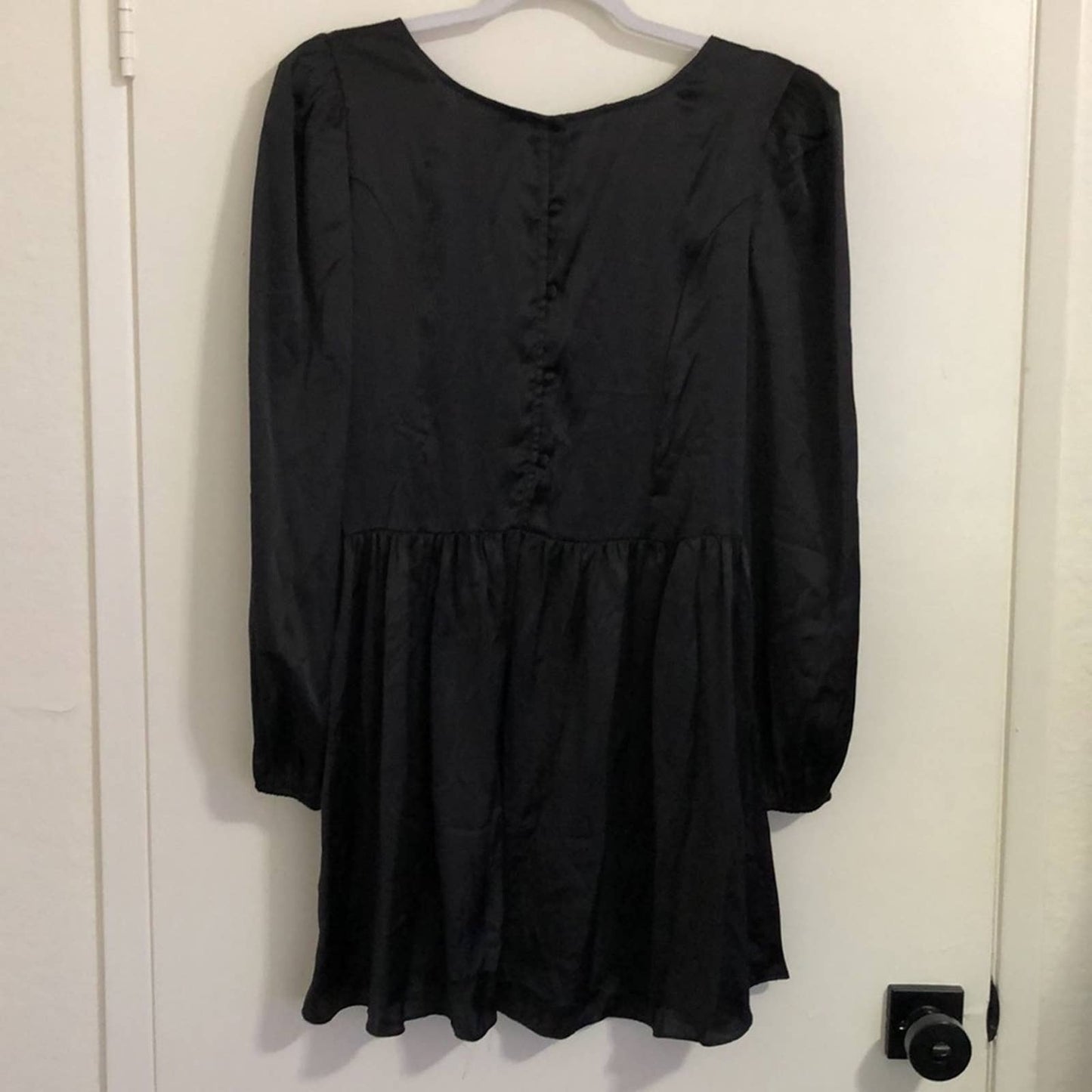 NEW LoveShackFancy Garcia Mini Dress Black Satin Long Sleeve 8 Love Shack Fancy