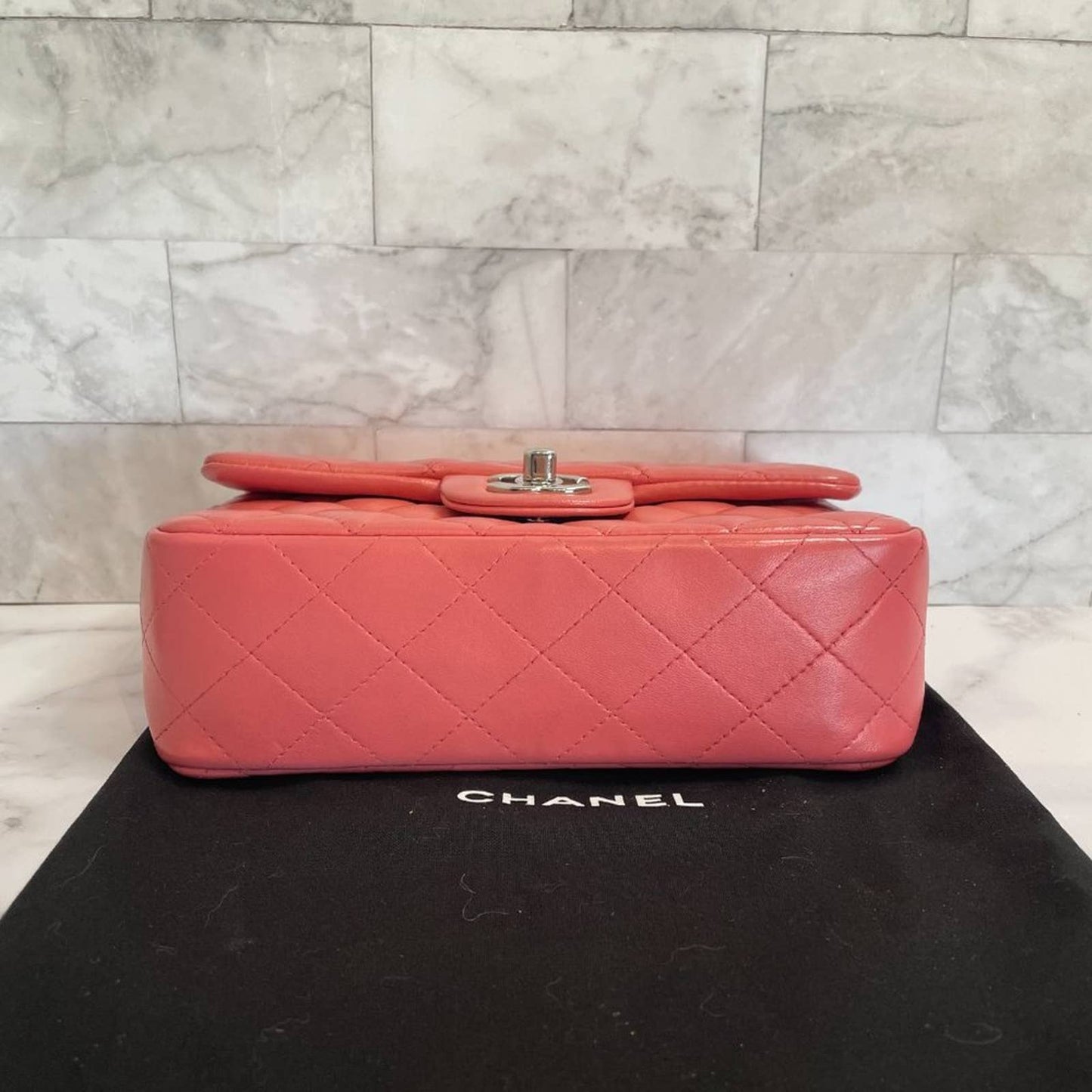 Chanel Mini Classic Flap Pink Coral Orange Lambskin Rectangular Crossbody Silver