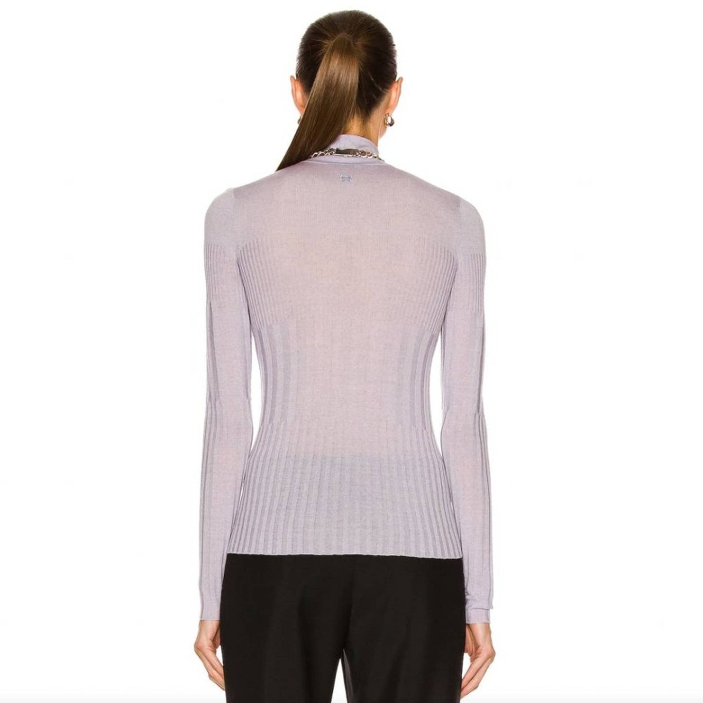 NEW Givenchy Long Sleeve Cyclist Neck Ribbed Sweater in Light Purple Wool LARGE