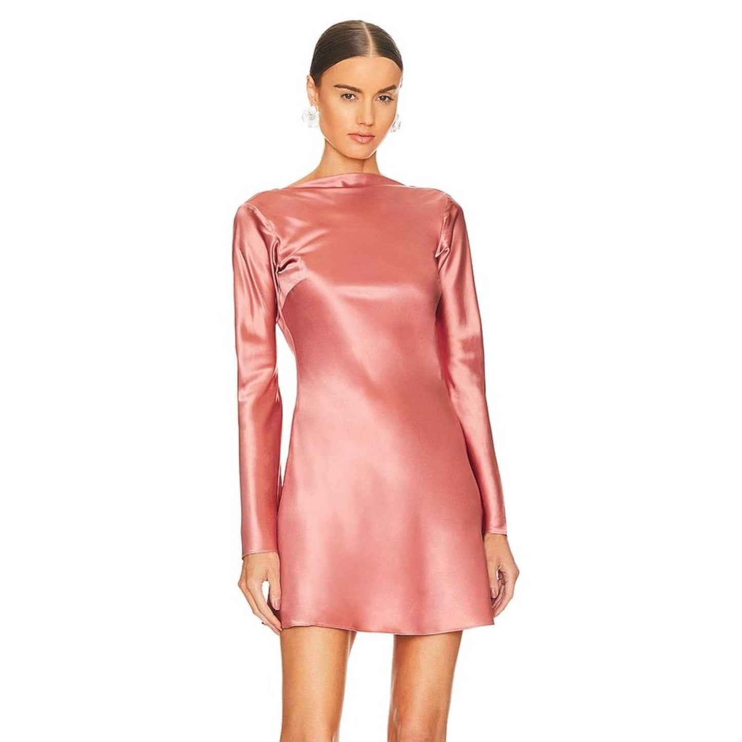 NEW Cult Gaia Milla Mini Dress in Jaipur Pink Satin Silk Long Sleeve 2 XS