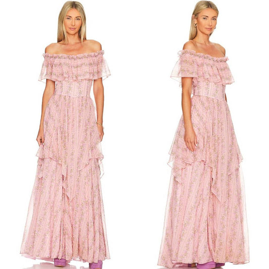 NEW LoveShackFancy Noni Dress in Prairie Pink Maxi Gown Feminine Ruffle Floral 8