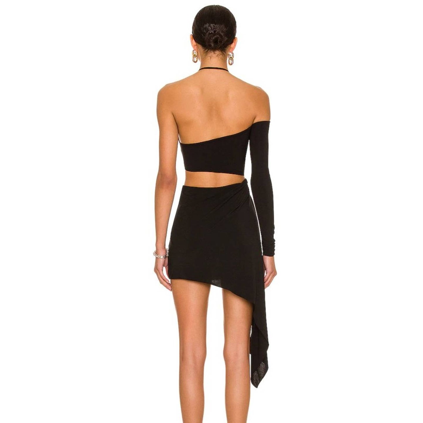 NEW MONOT Cut Out Mini Dress in Black Sexy Cutout Asymmetrical 2 / XS