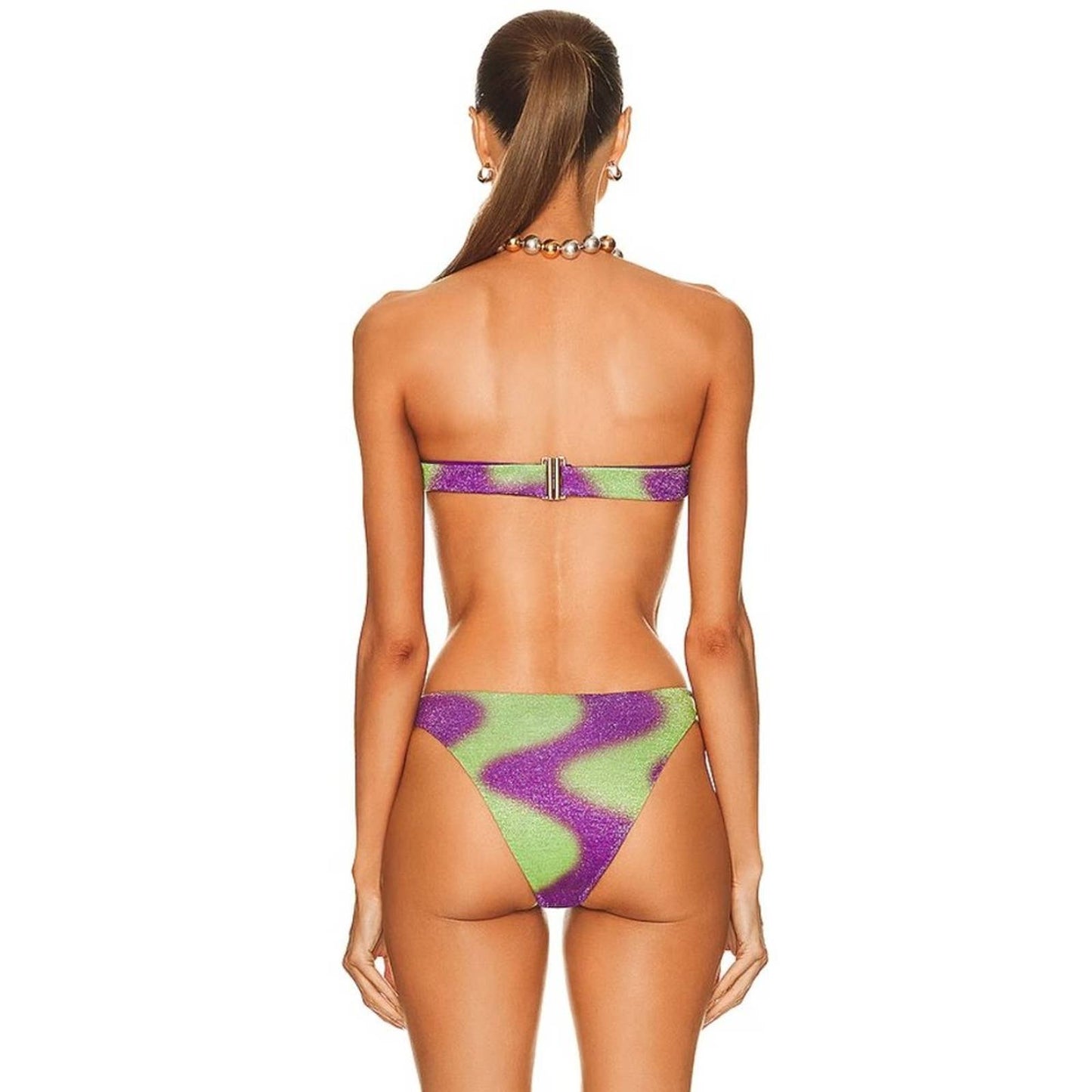 Raisa Vanessa Geometric Strapless Bikini SET Purple & Green Balconette 38 Medium