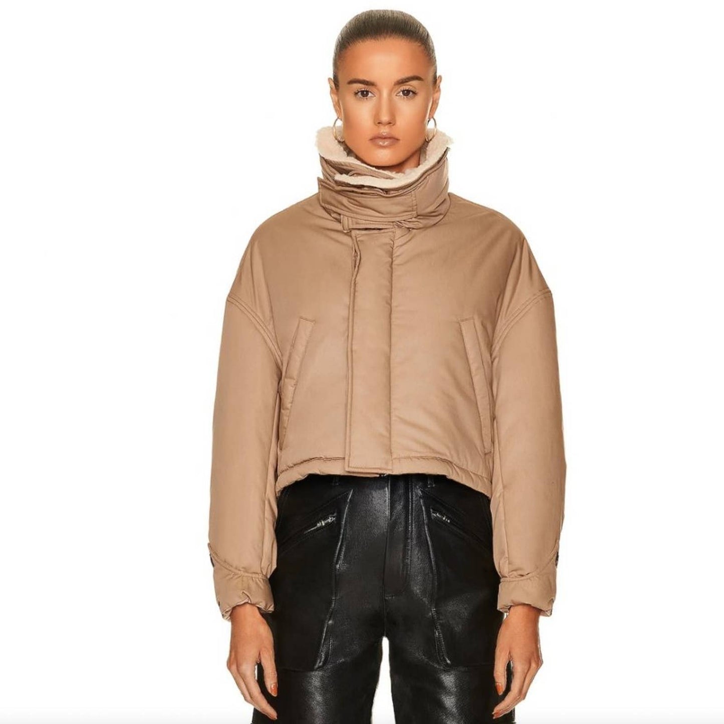 Amiri Short Parka in Dark Khaki - Tan Brown Cropped Bomber - Small S